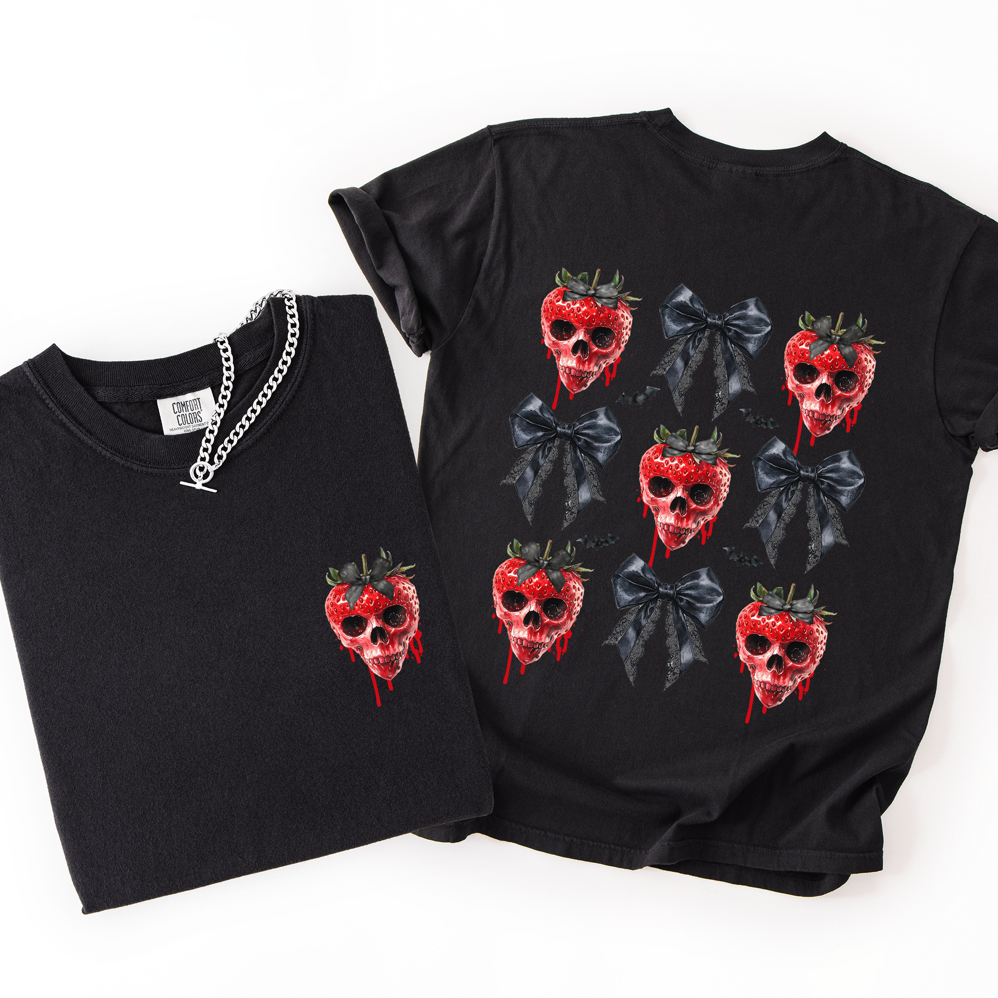 Spooky Strawberry Skeleton Halloween Creepy Front And Back Print Comfort Colors Tee