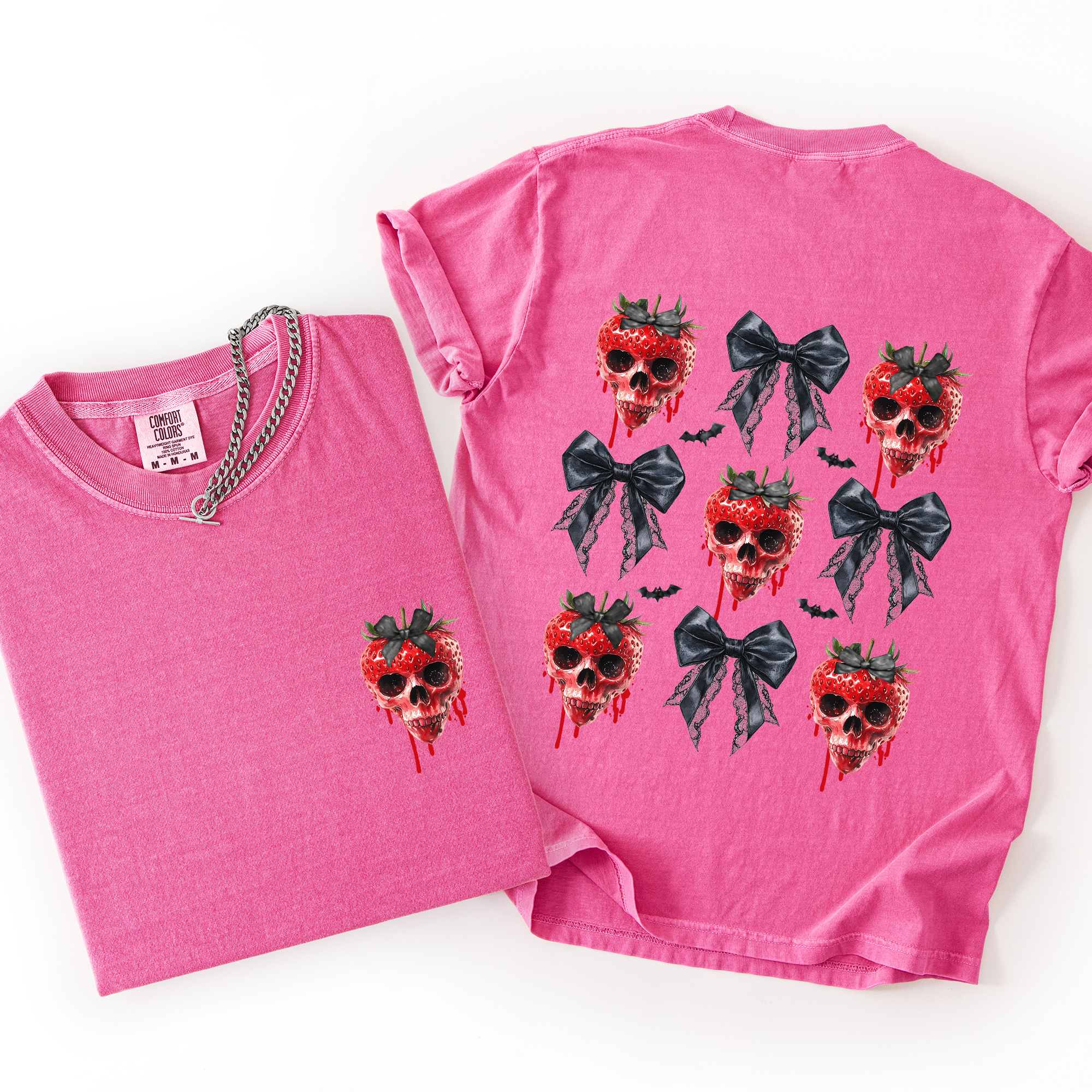 Spooky Strawberry Skeleton Halloween Creepy Front And Back Print Comfort Colors Tee
