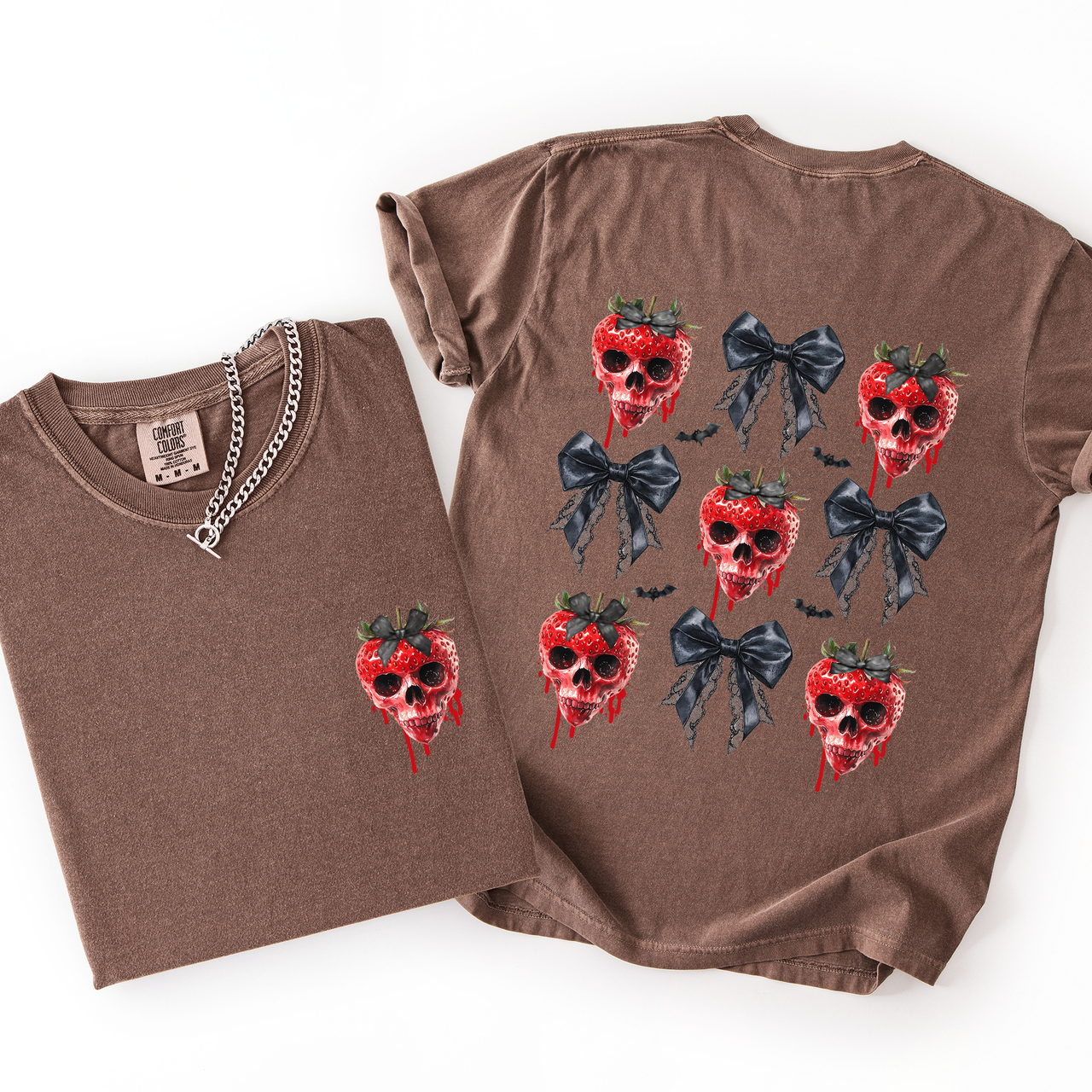 Spooky Strawberry Skeleton Halloween Creepy Front And Back Print Comfort Colors Tee