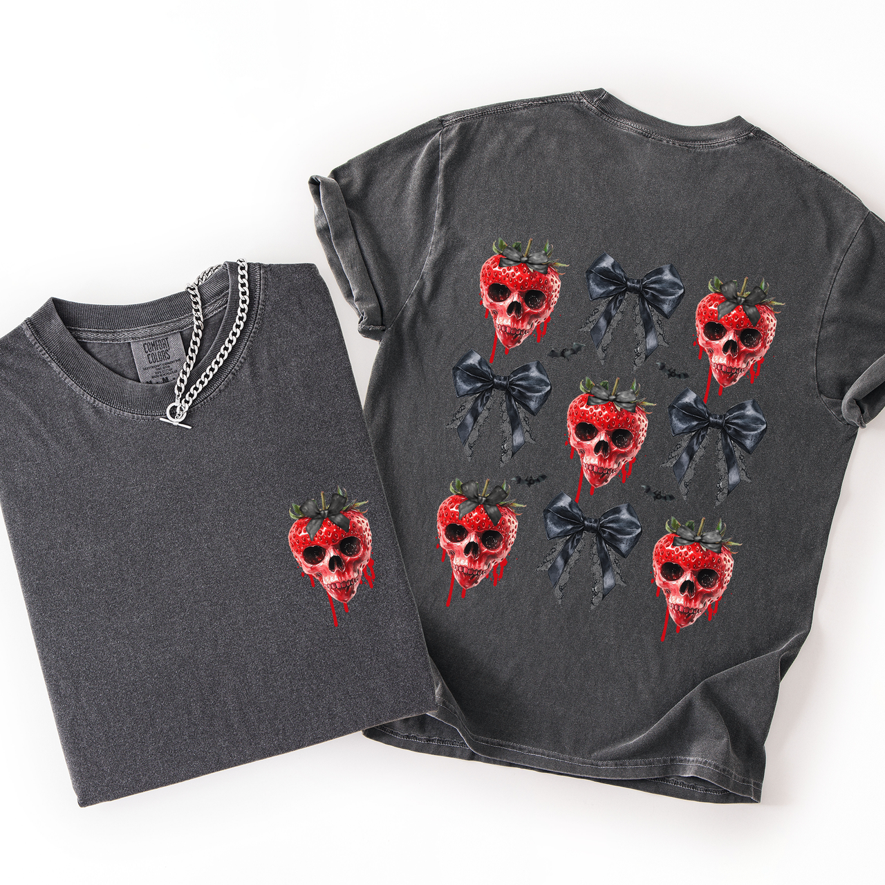 Spooky Strawberry Skeleton Halloween Creepy Front And Back Print Comfort Colors Tee