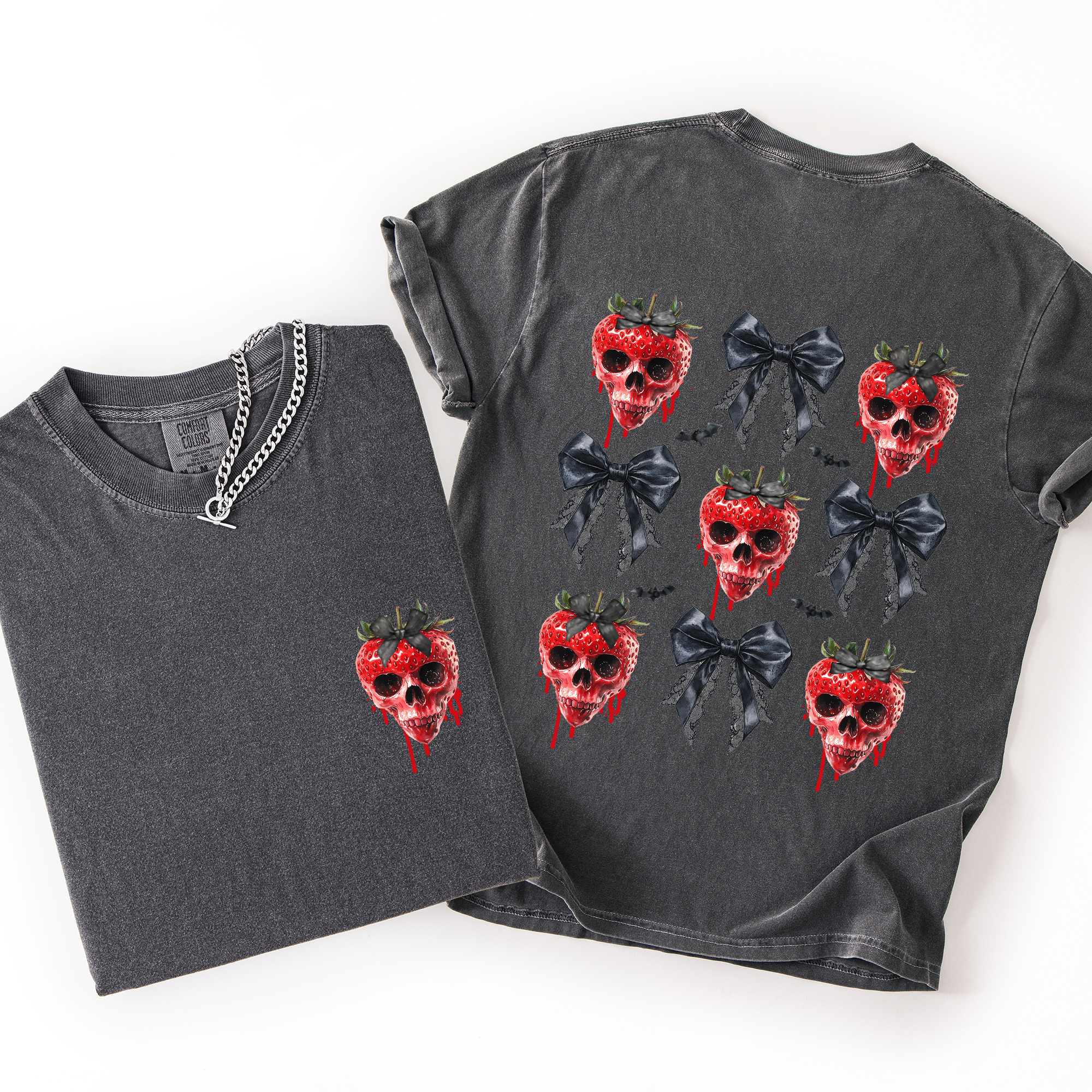 Spooky Strawberry Skeleton Halloween Creepy Front And Back Print Comfort Colors Tee