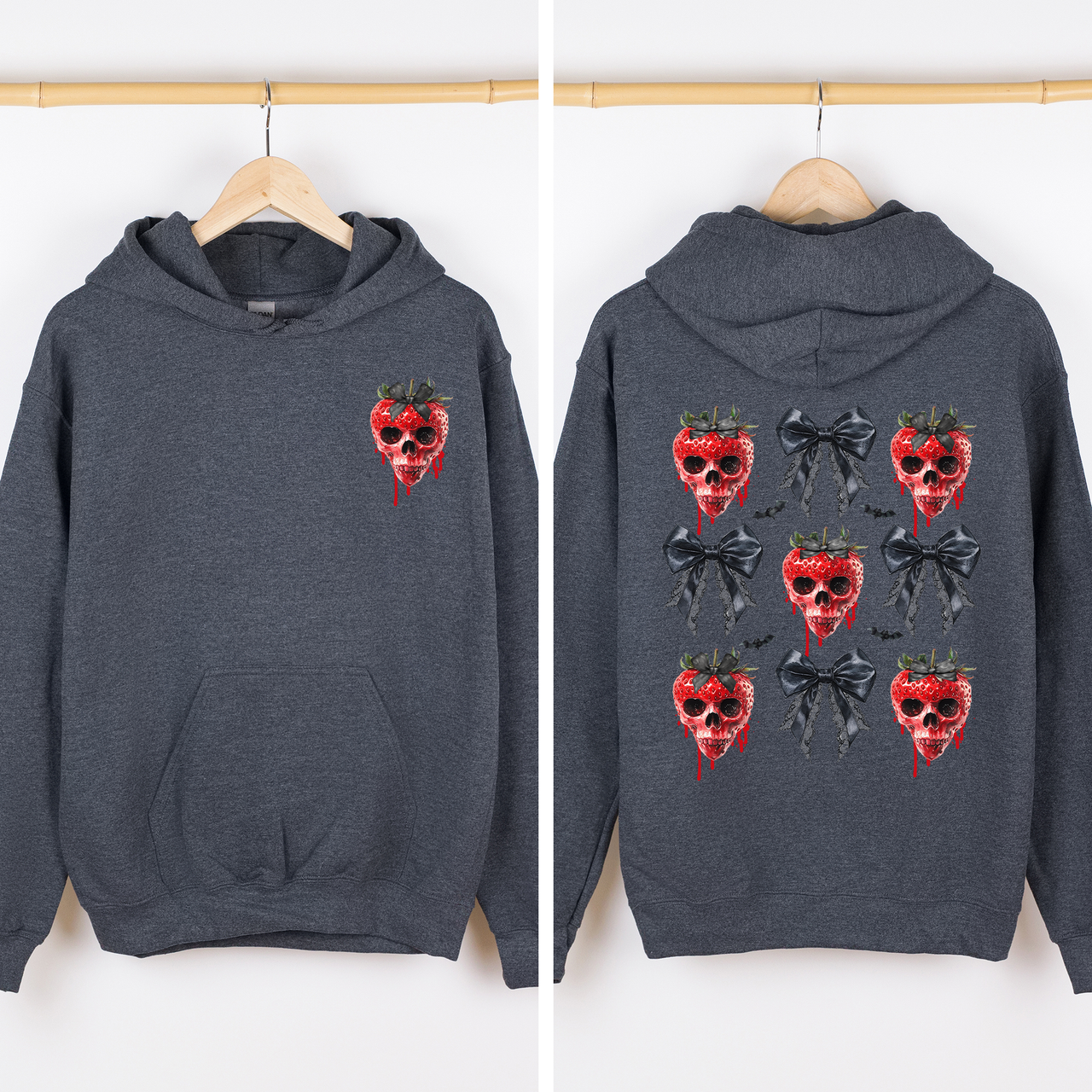 Spooky Strawberry Skeleton Halloween Creepy Front And Back Design Graphic Hoodie
