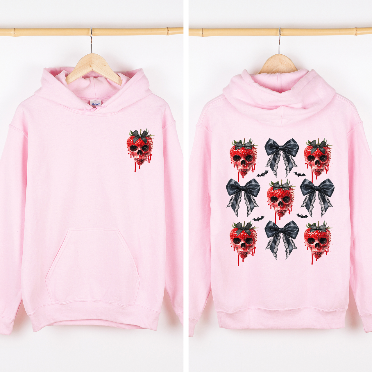 Spooky Strawberry Skeleton Halloween Creepy Front And Back Design Graphic Hoodie