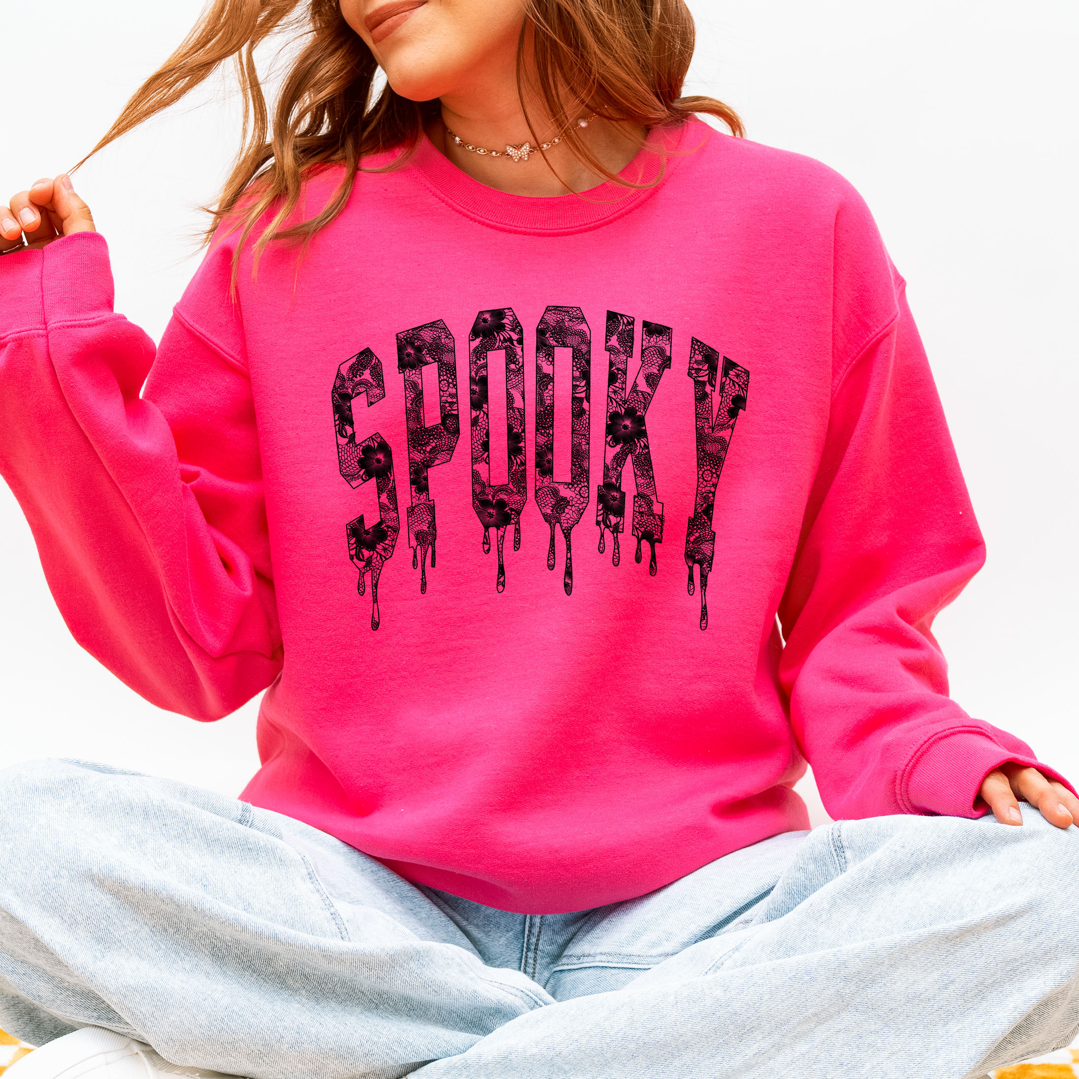 Spooky Faux Lace Halloween Coquette Embellished Vintage Gothic Ornament Sweatshirt