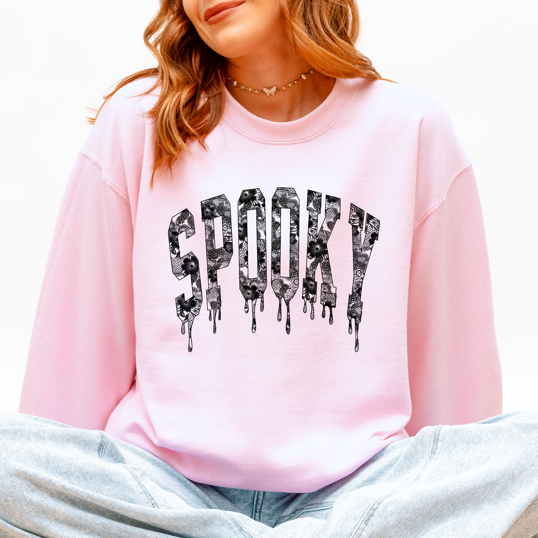 Spooky Faux Lace Halloween Coquette Embellished Vintage Gothic Ornament Sweatshirt