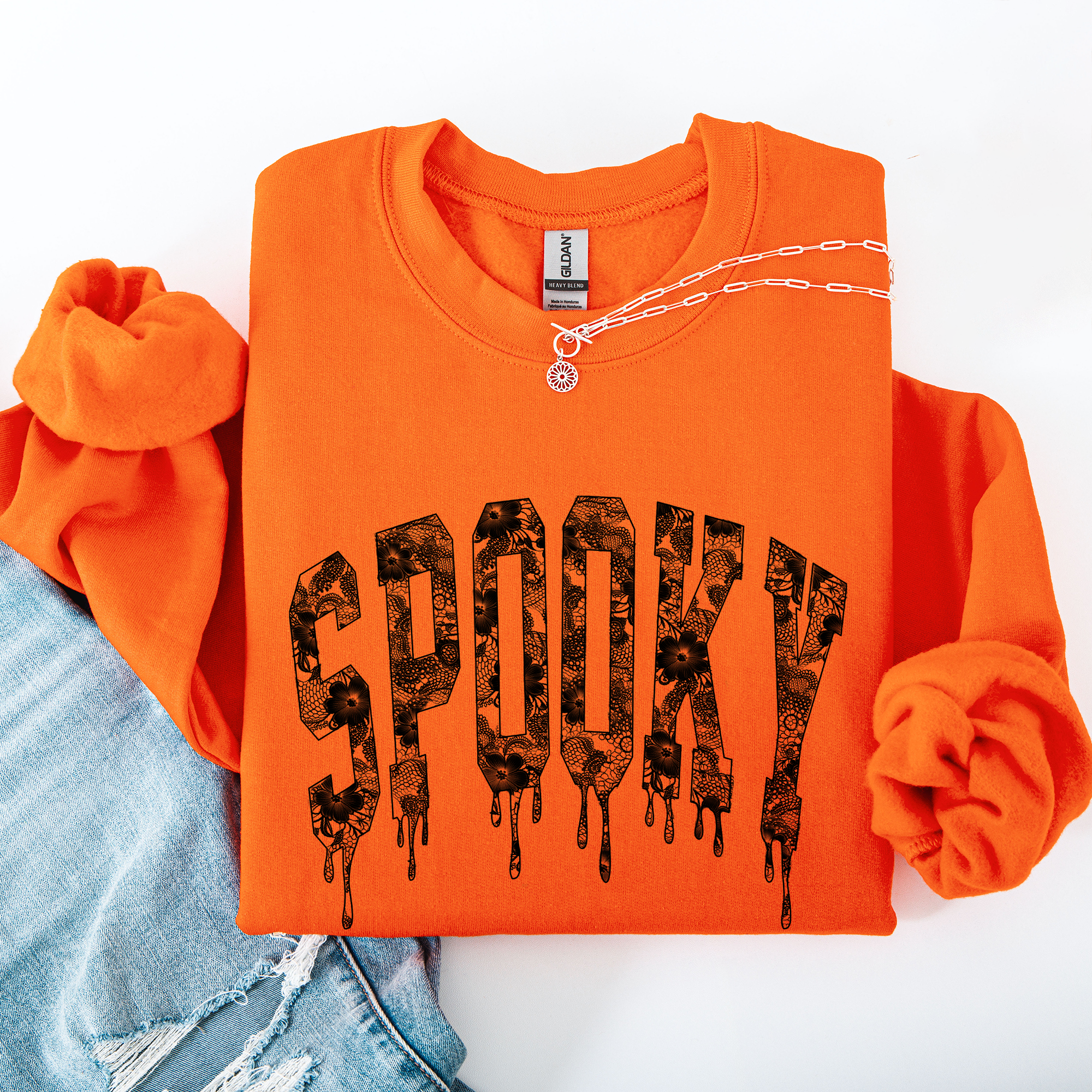 Spooky Faux Lace Halloween Coquette Embellished Vintage Gothic Ornament Sweatshirt