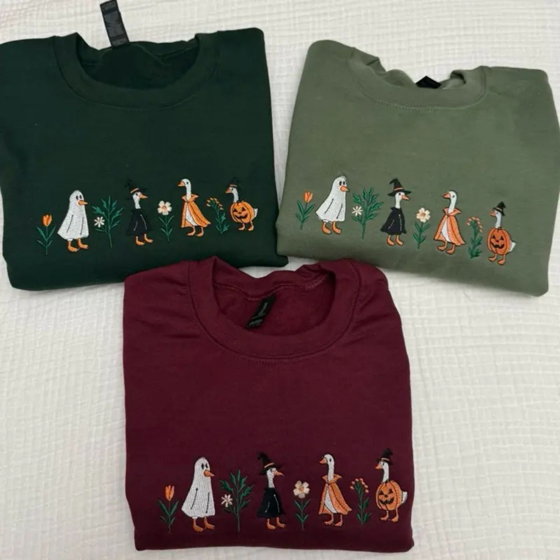 Spooky Goose Halloween Sweatshirt – Funny Embroidered Crewneck
