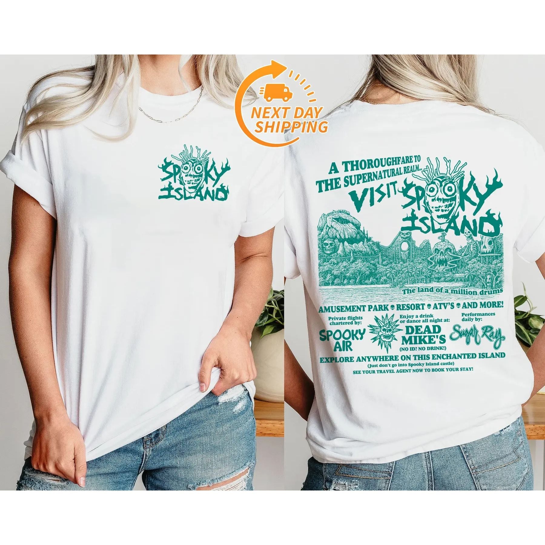 Spooky Island Ghost Town Halloween Shirt – Retro Skull Tee, Horror Party T-Shirt, Spooky Nostalgia Top, Baggy Fit