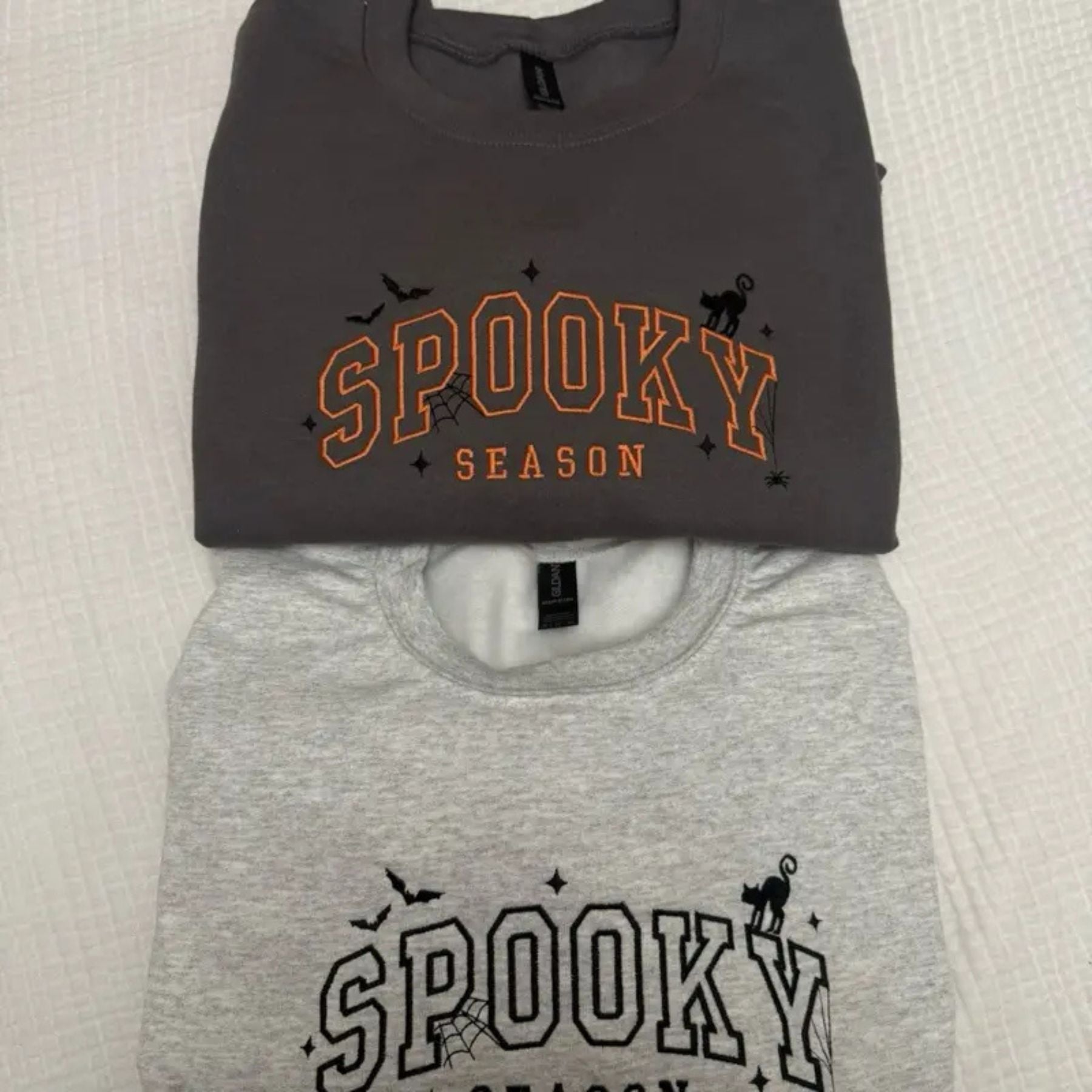 Spooky Season Halloween Cat Bats Spiderweb Embroidered Spooky Season Sweatshirt