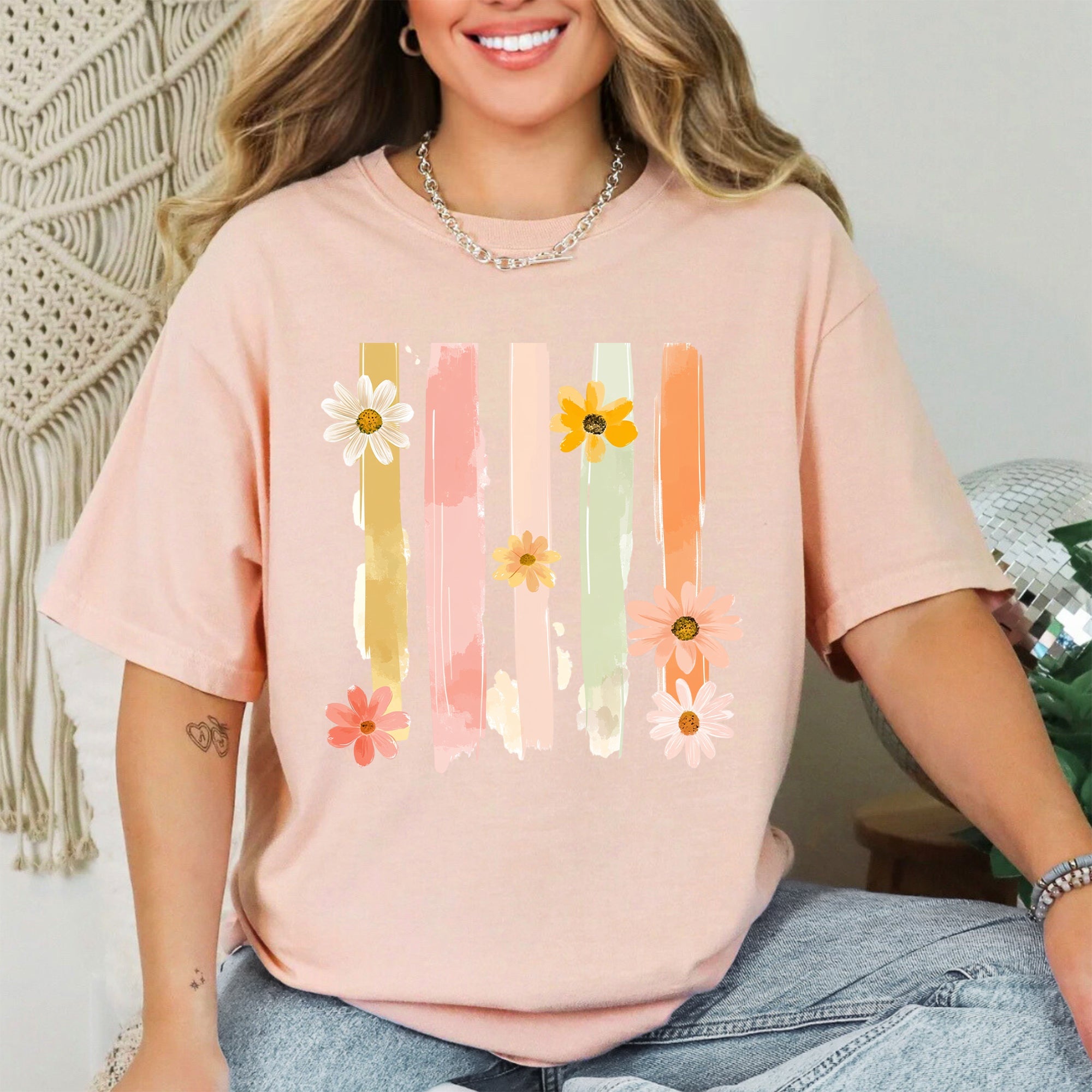 Spring Floral Brush Strokes Comfort Colors Tee