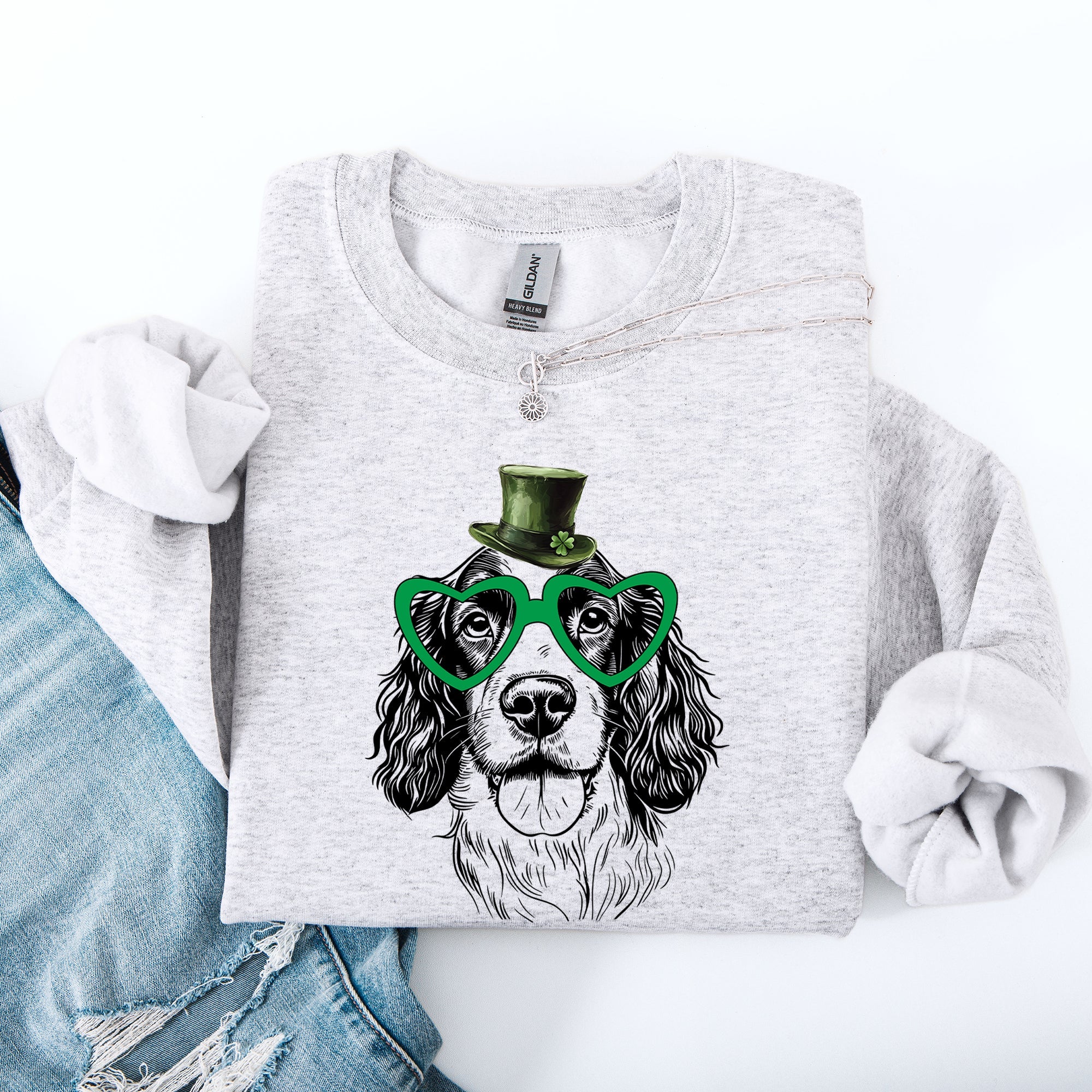 Springer Spaniel Adorable Dog St Patrick's Day Lucky Irish Edition Classic Sweatshirt