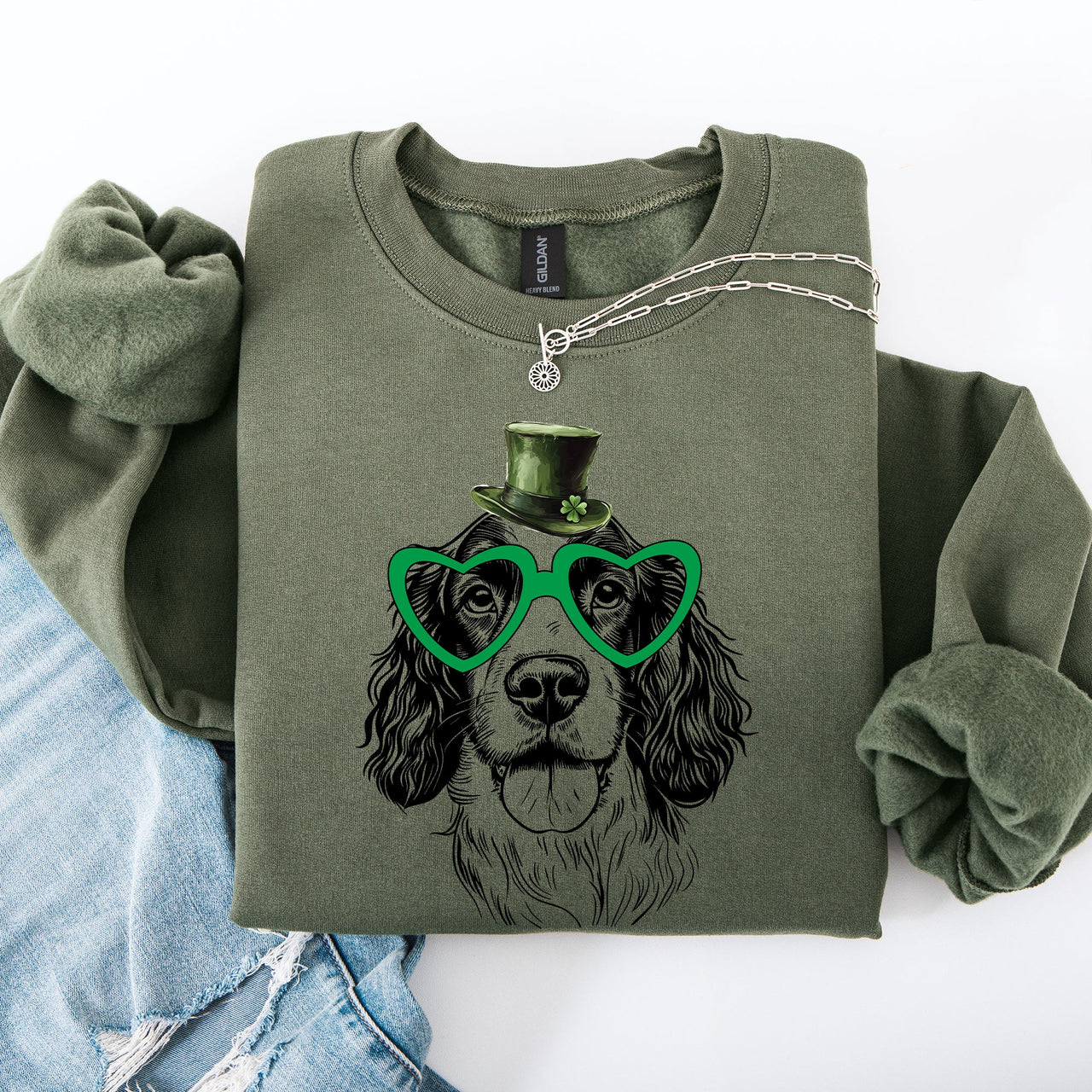 Springer Spaniel Adorable Dog St Patrick's Day Lucky Irish Edition Classic Sweatshirt