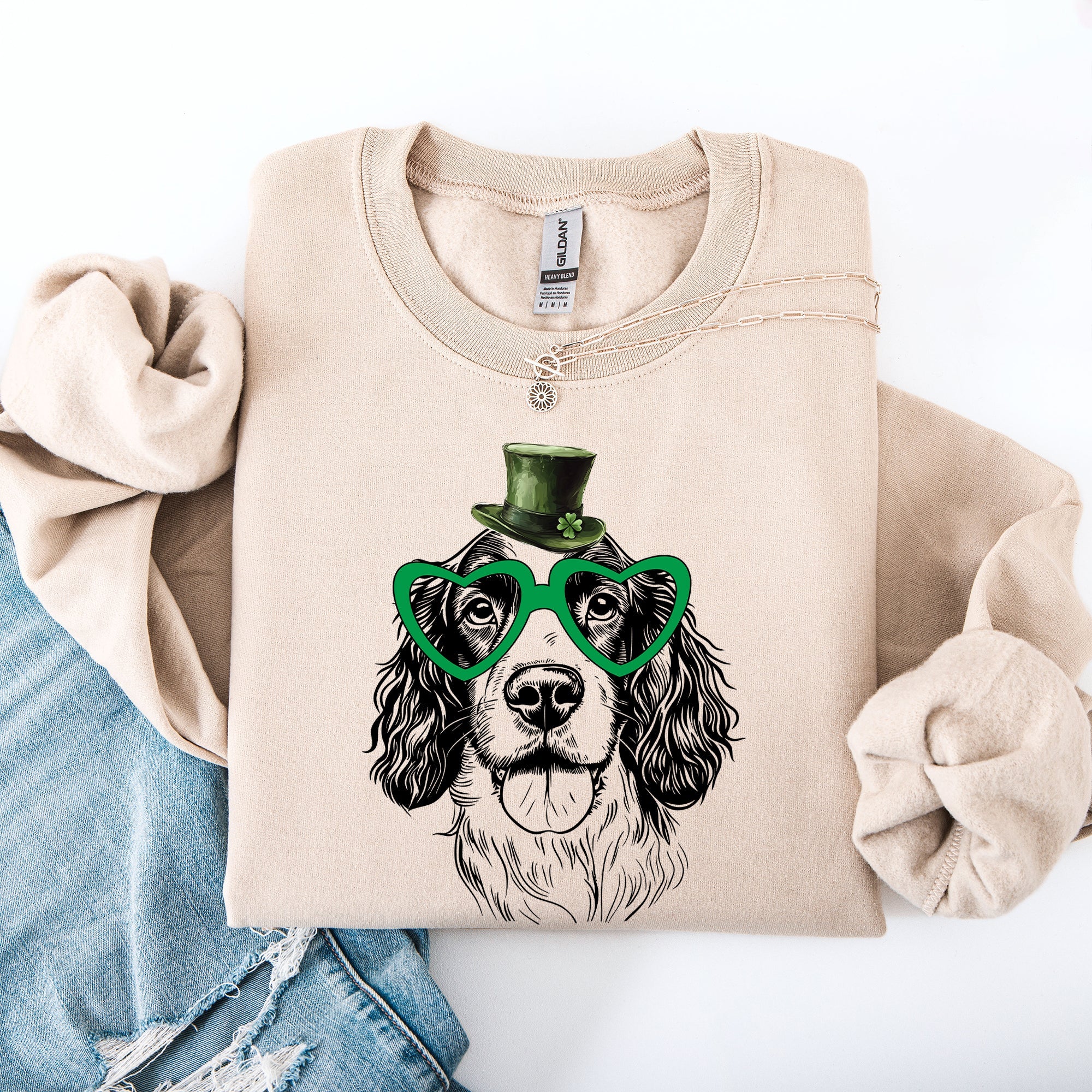 Springer Spaniel Adorable Dog St Patrick's Day Lucky Irish Edition Classic Sweatshirt