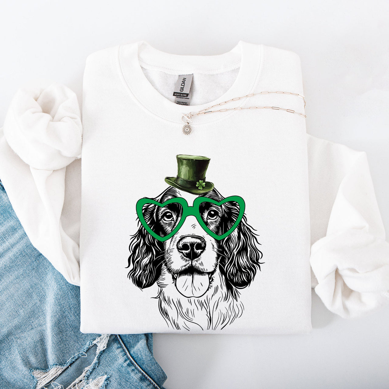 Springer Spaniel Adorable Dog St Patrick's Day Lucky Irish Edition Classic Sweatshirt