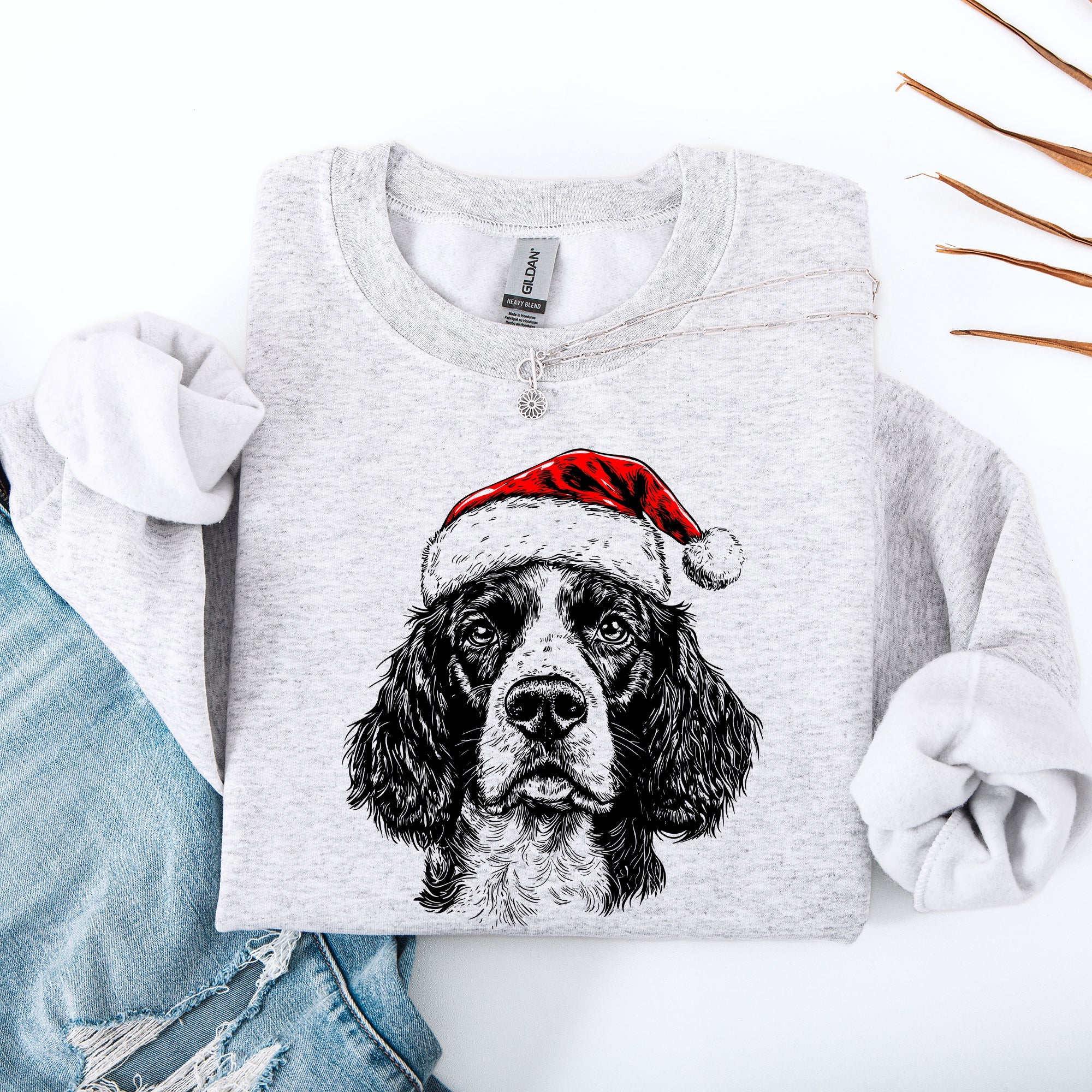 Festive Springer Spaniel Santa Claus Christmas Themed Dog Lover Holiday Sweatshirt