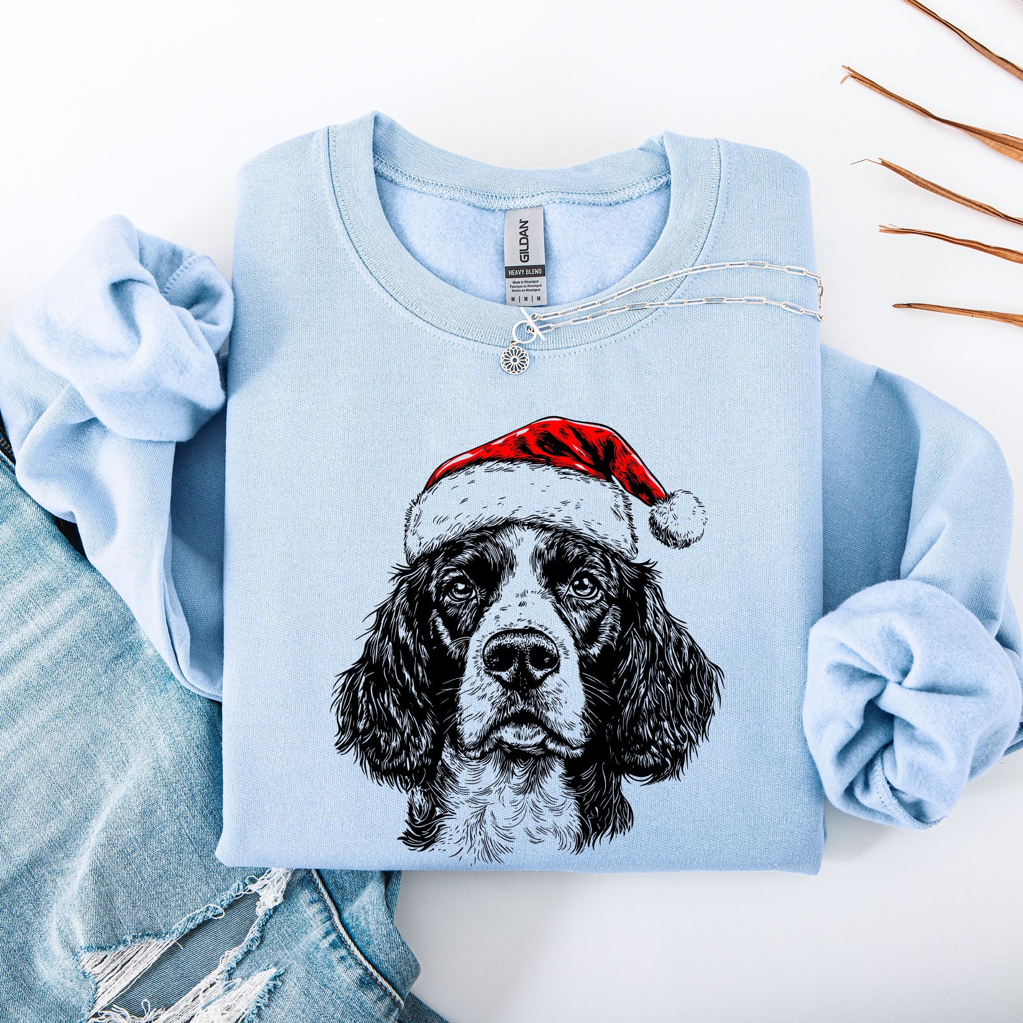 Festive Springer Spaniel Santa Claus Christmas Themed Dog Lover Holiday Sweatshirt