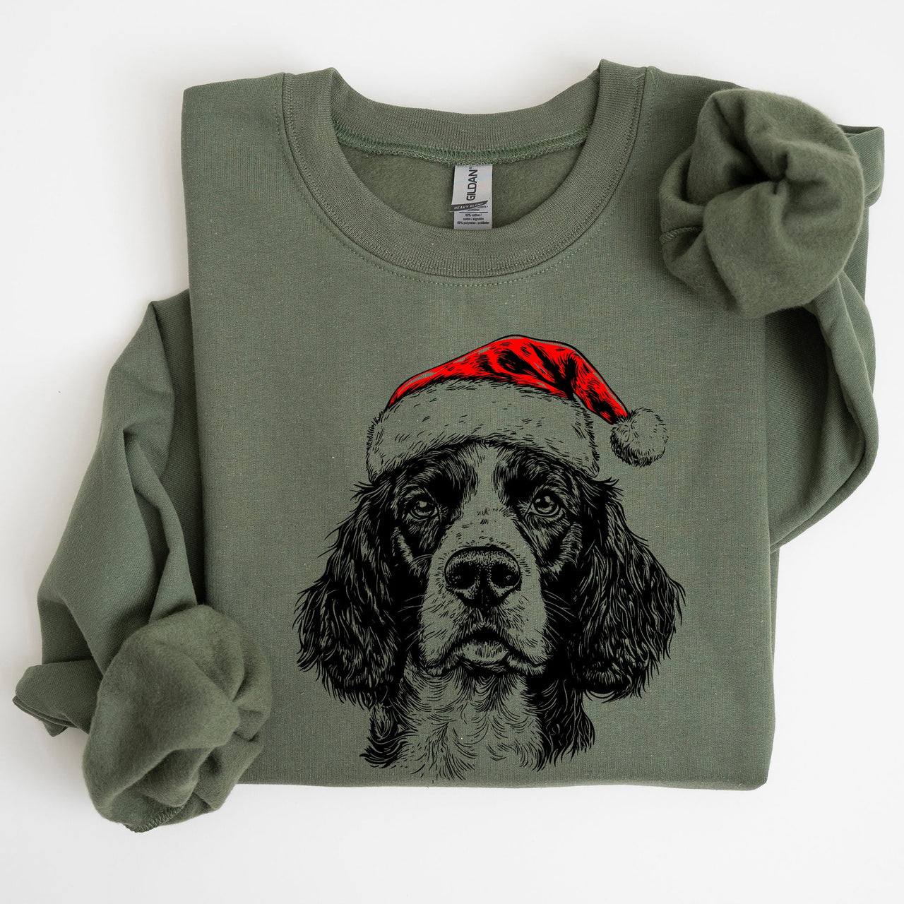 Festive Springer Spaniel Santa Claus Christmas Themed Dog Lover Holiday Sweatshirt