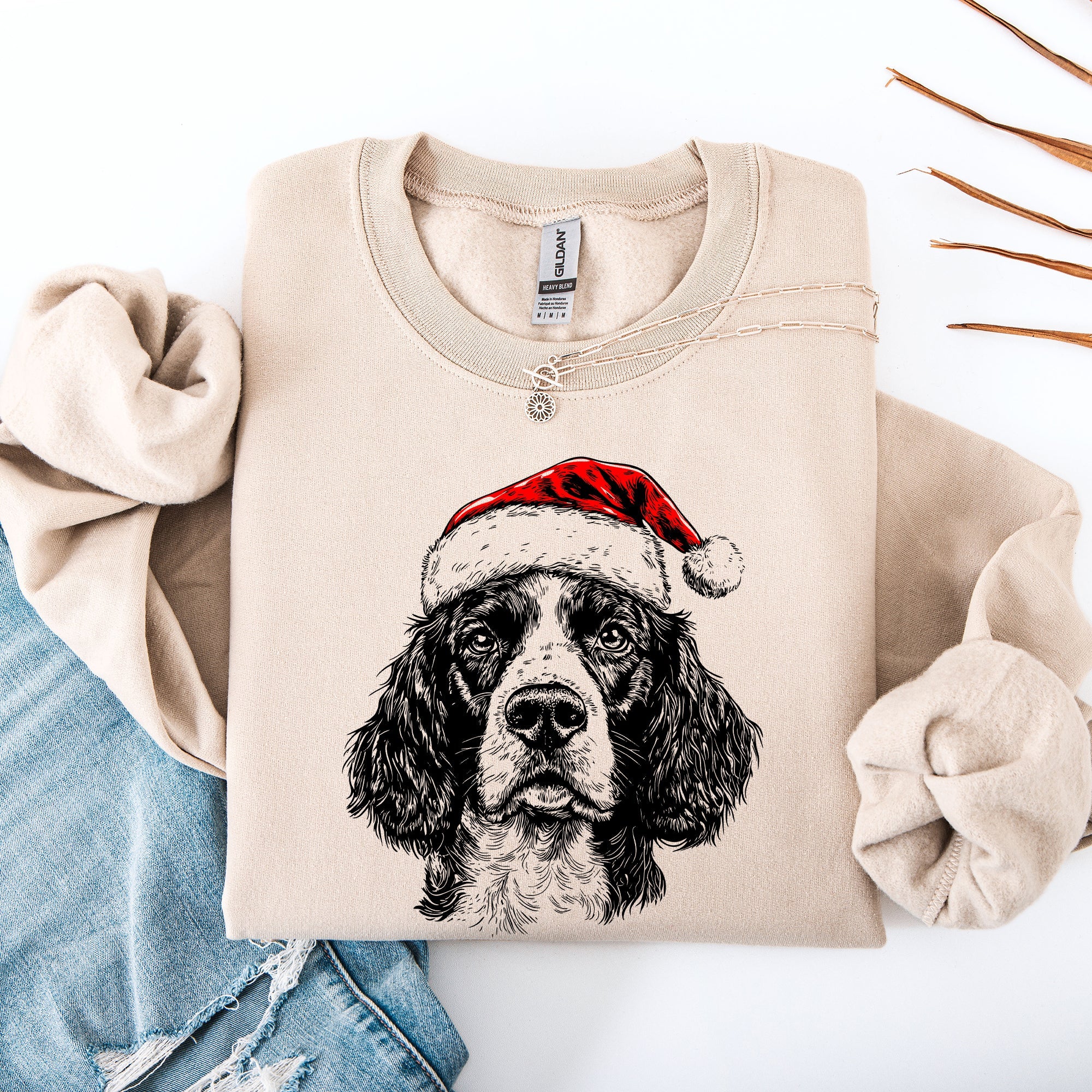 Festive Springer Spaniel Santa Claus Christmas Themed Dog Lover Holiday Sweatshirt