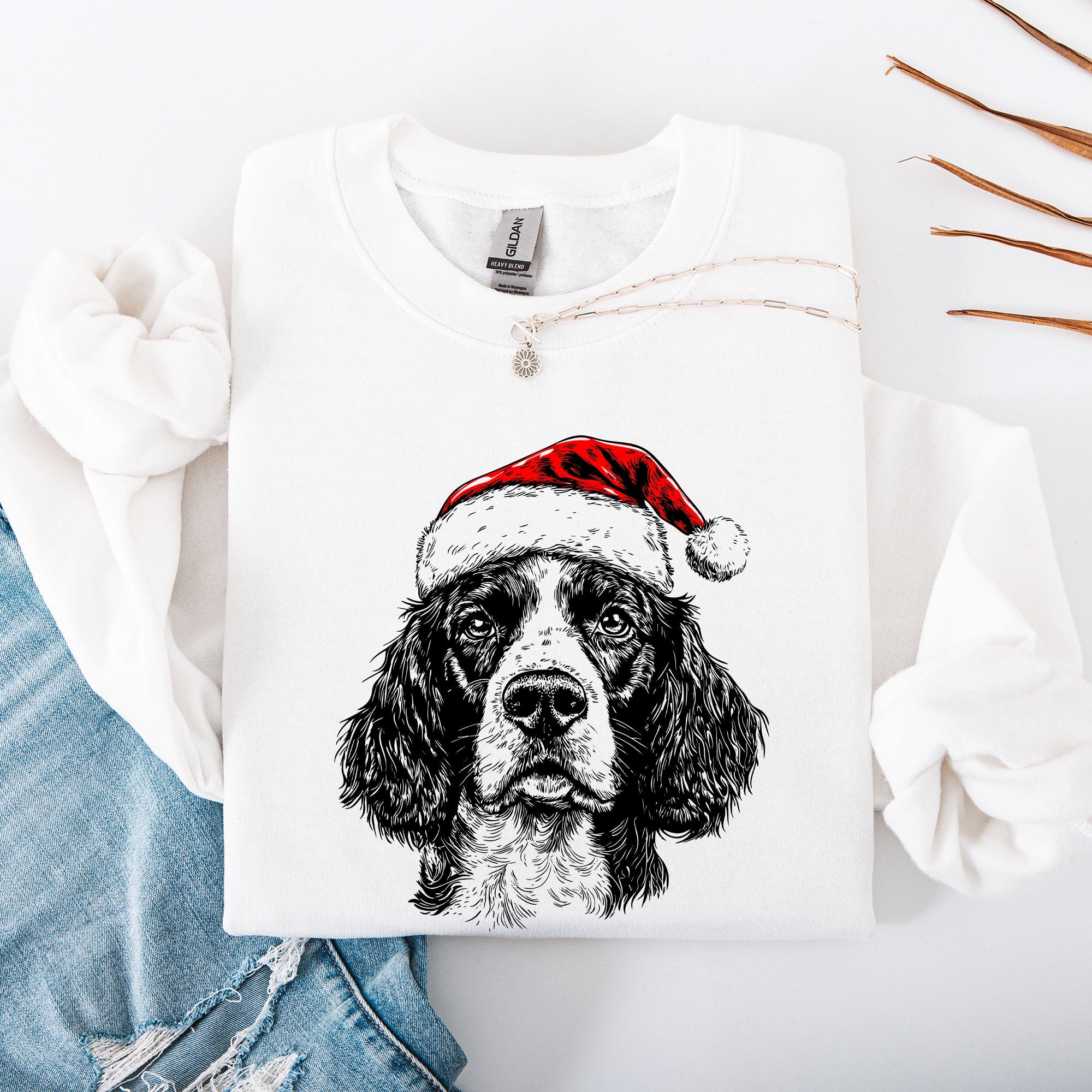 Festive Springer Spaniel Santa Claus Christmas Themed Dog Lover Holiday Sweatshirt