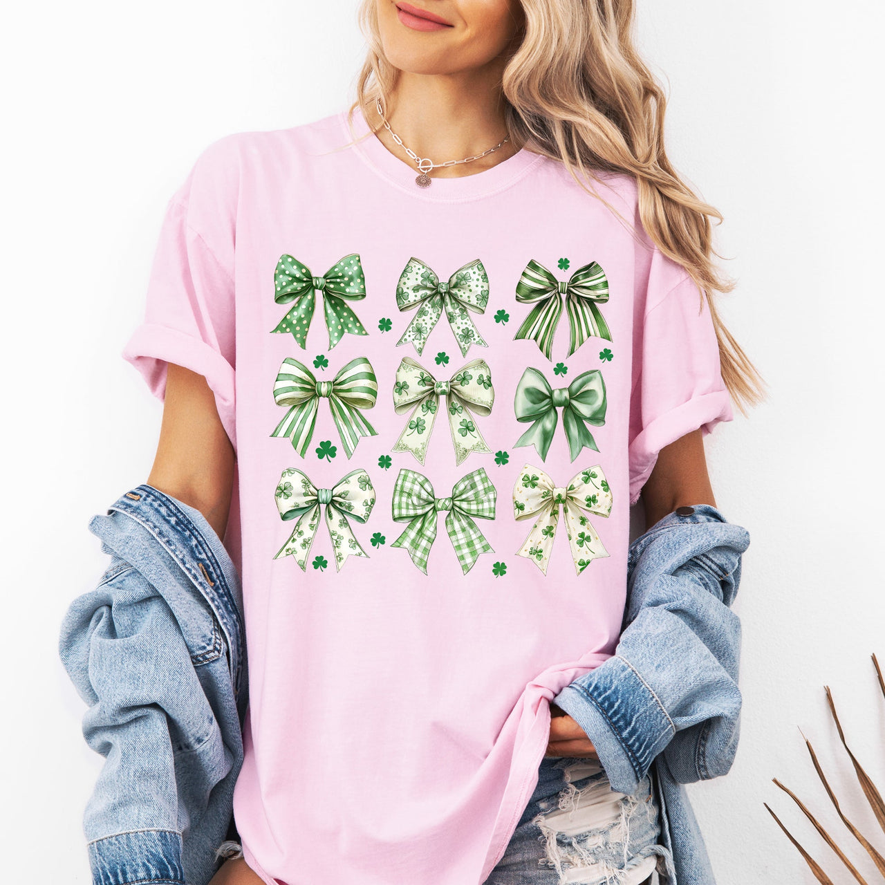 St Patrick's Coquette Bows, Ribbons, St Patrick's Day, Shamrock, Clover, Lucky, Leprechaun Comfort Colors Tee