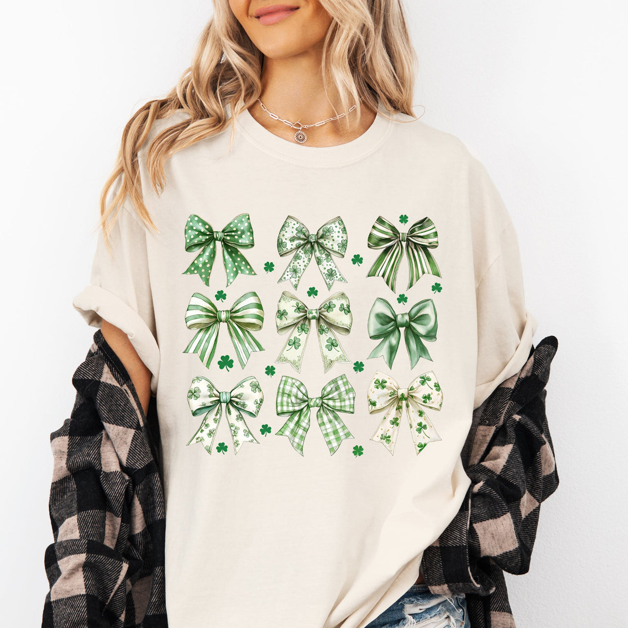 St Patrick's Coquette Bows, Ribbons, St Patrick's Day, Shamrock, Clover, Lucky, Leprechaun Comfort Colors Tee