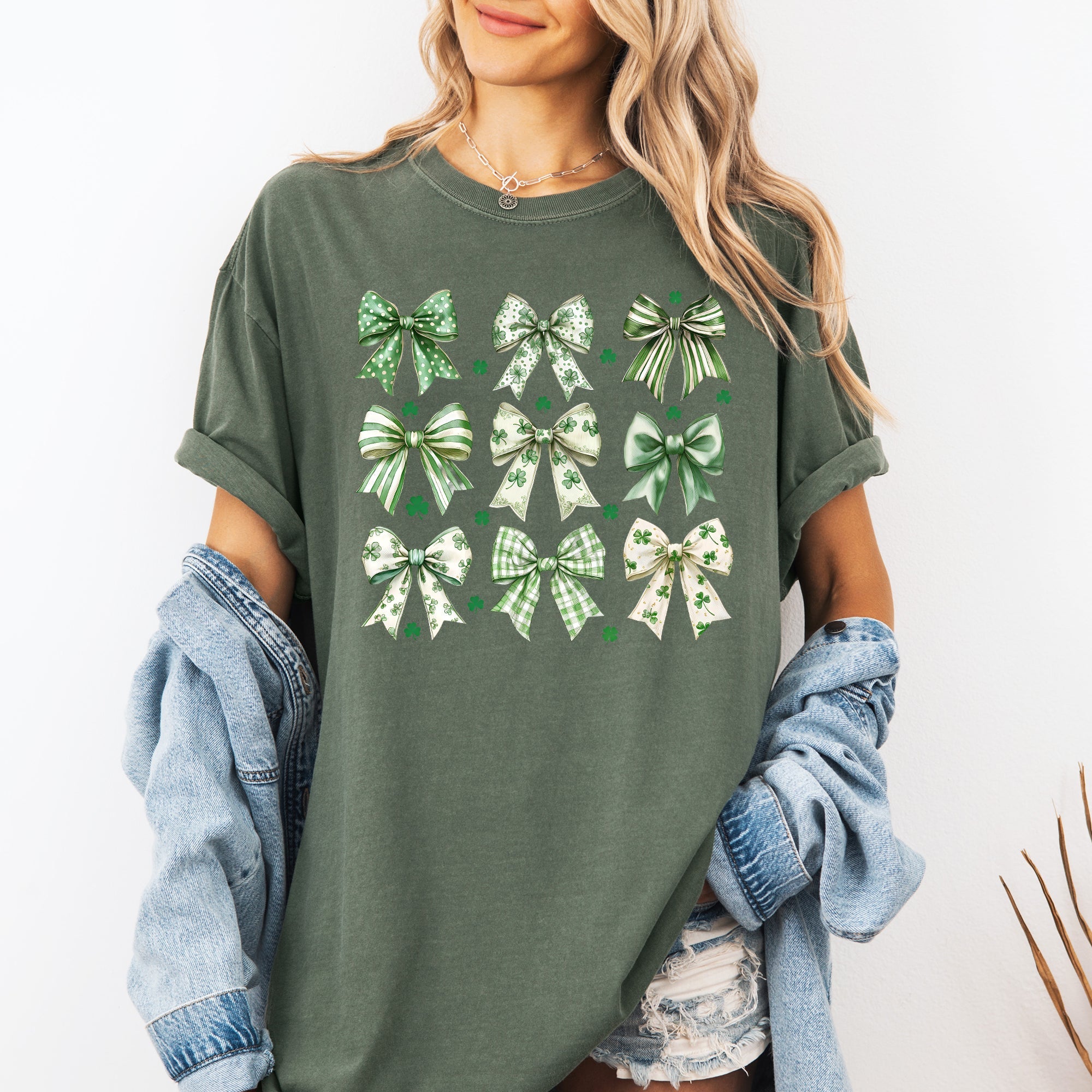 St Patrick's Coquette Bows, Ribbons, St Patrick's Day, Shamrock, Clover, Lucky, Leprechaun Comfort Colors Tee