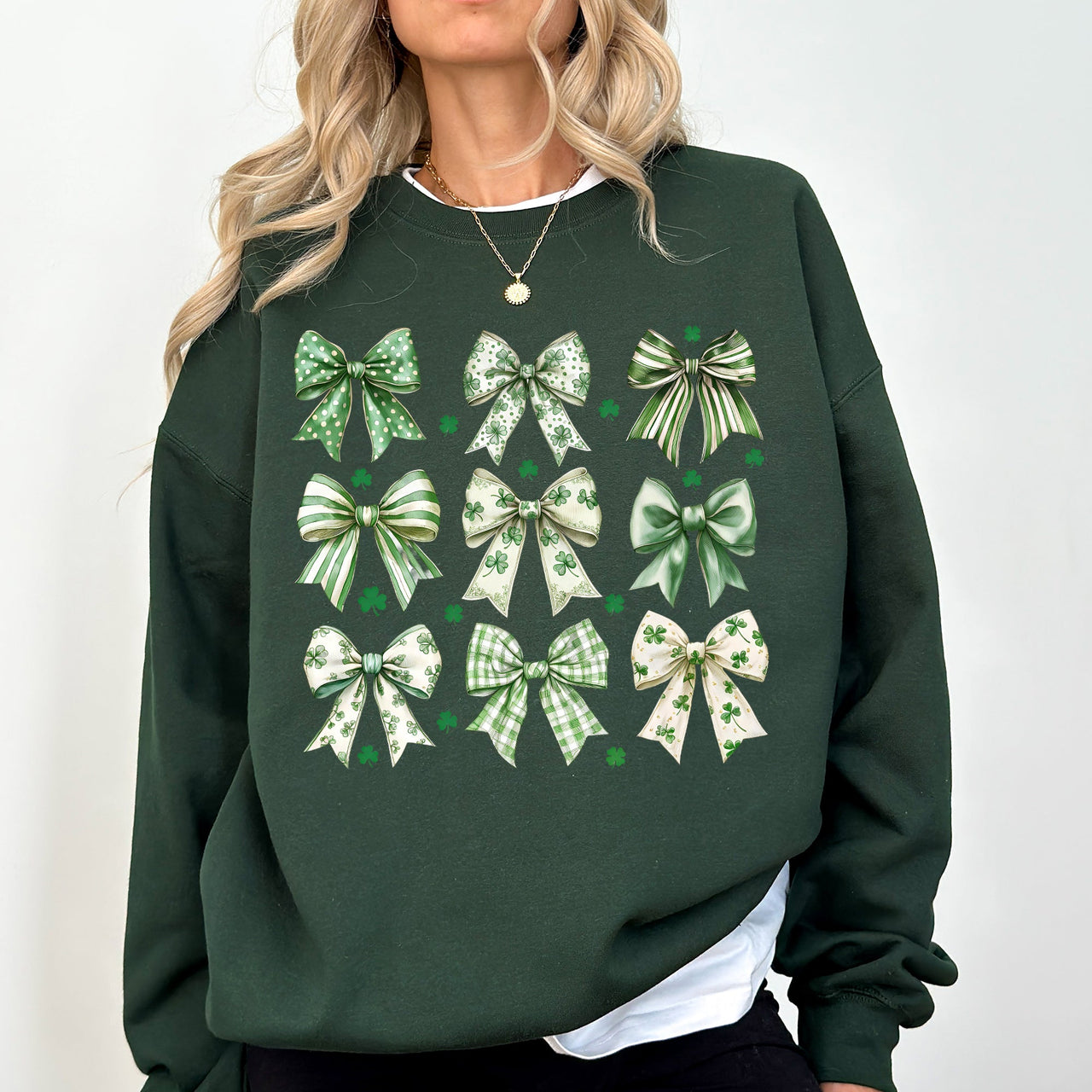 St Patrick's Coquette Bows Ribbons St Patrick's Day Shamrock Clover Leprechaun Sweatshirt