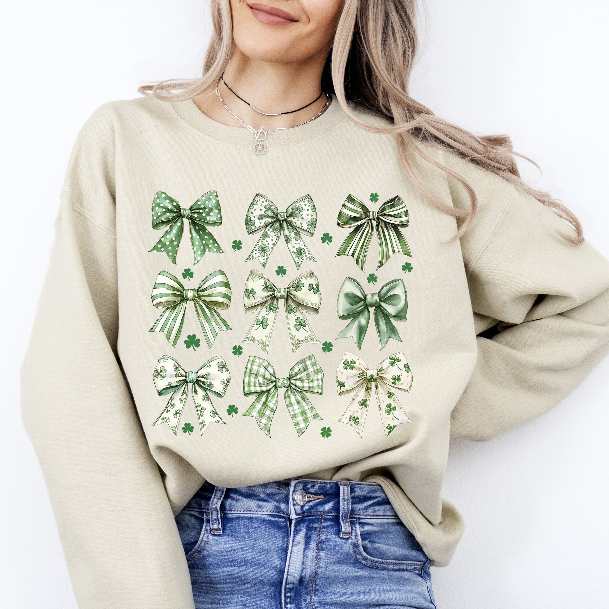 St Patrick's Coquette Bows Ribbons St Patrick's Day Shamrock Clover Leprechaun Sweatshirt