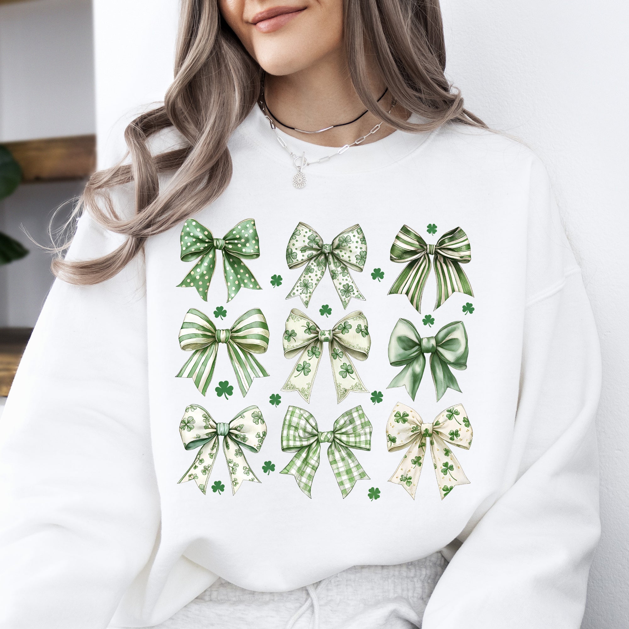 St Patrick's Coquette Bows Ribbons St Patrick's Day Shamrock Clover Leprechaun Sweatshirt