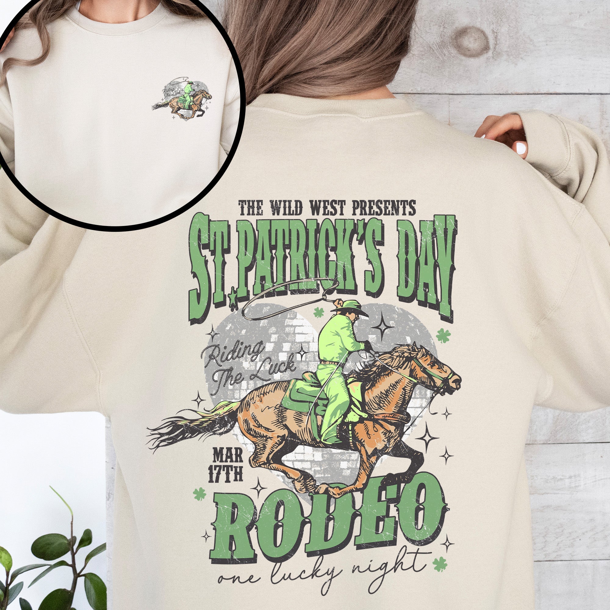 St Patrick's Day Rodeo Cowboy Leprechaun Shamrock Clover Lucky Festive Celebration Sweatshirt