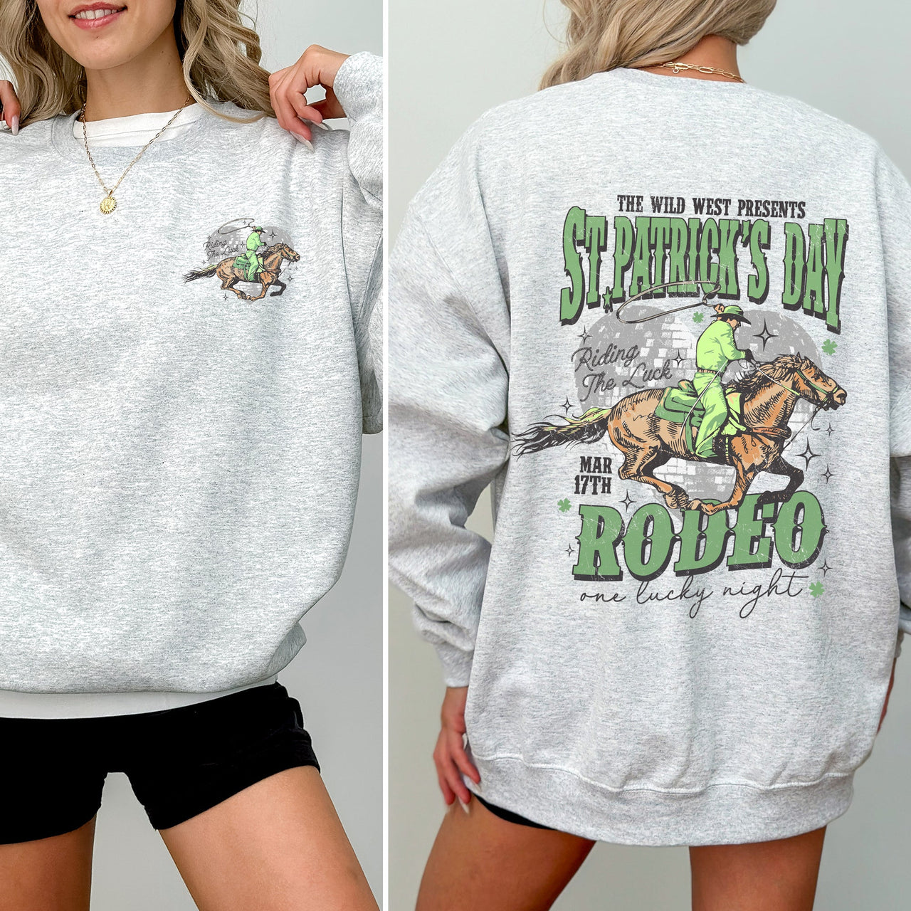 St Patrick's Day Rodeo Cowboy Leprechaun Shamrock Clover Lucky Festive Celebration Sweatshirt