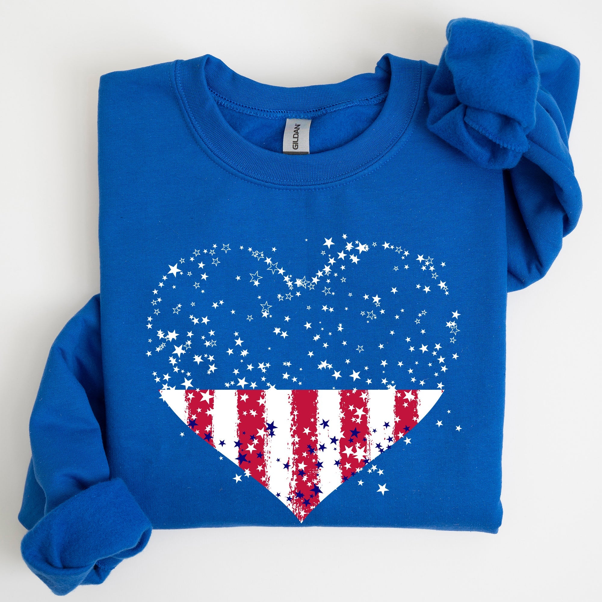Star Hearts Red White Blue Fourth Of July Patriotic Celebration Edition Sweatshirt