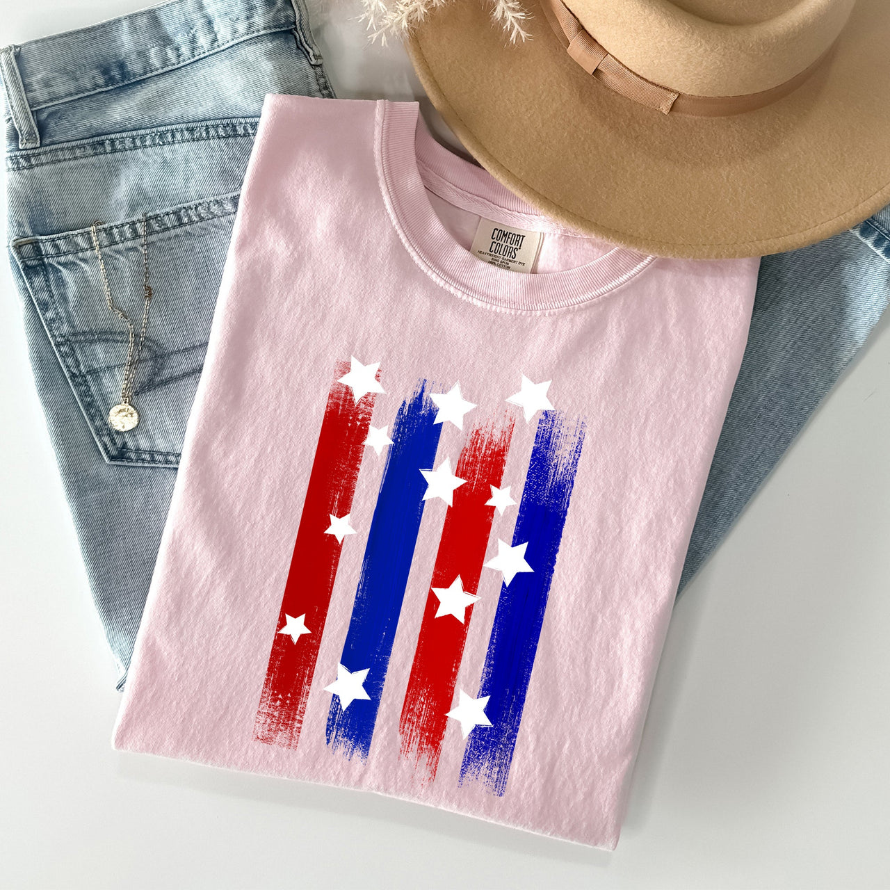 Stars Stripes Red White Blue Patriotic America Flag Design For Freedom Lovers Comfort Colors Tee