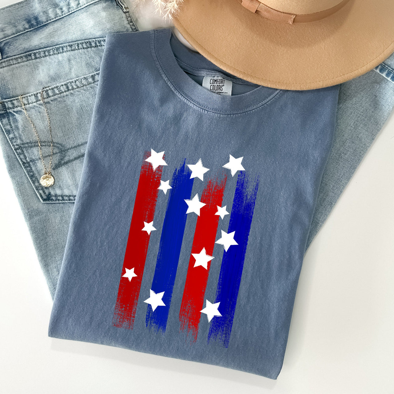 Stars Stripes Red White Blue Patriotic America Flag Design For Freedom Lovers Comfort Colors Tee