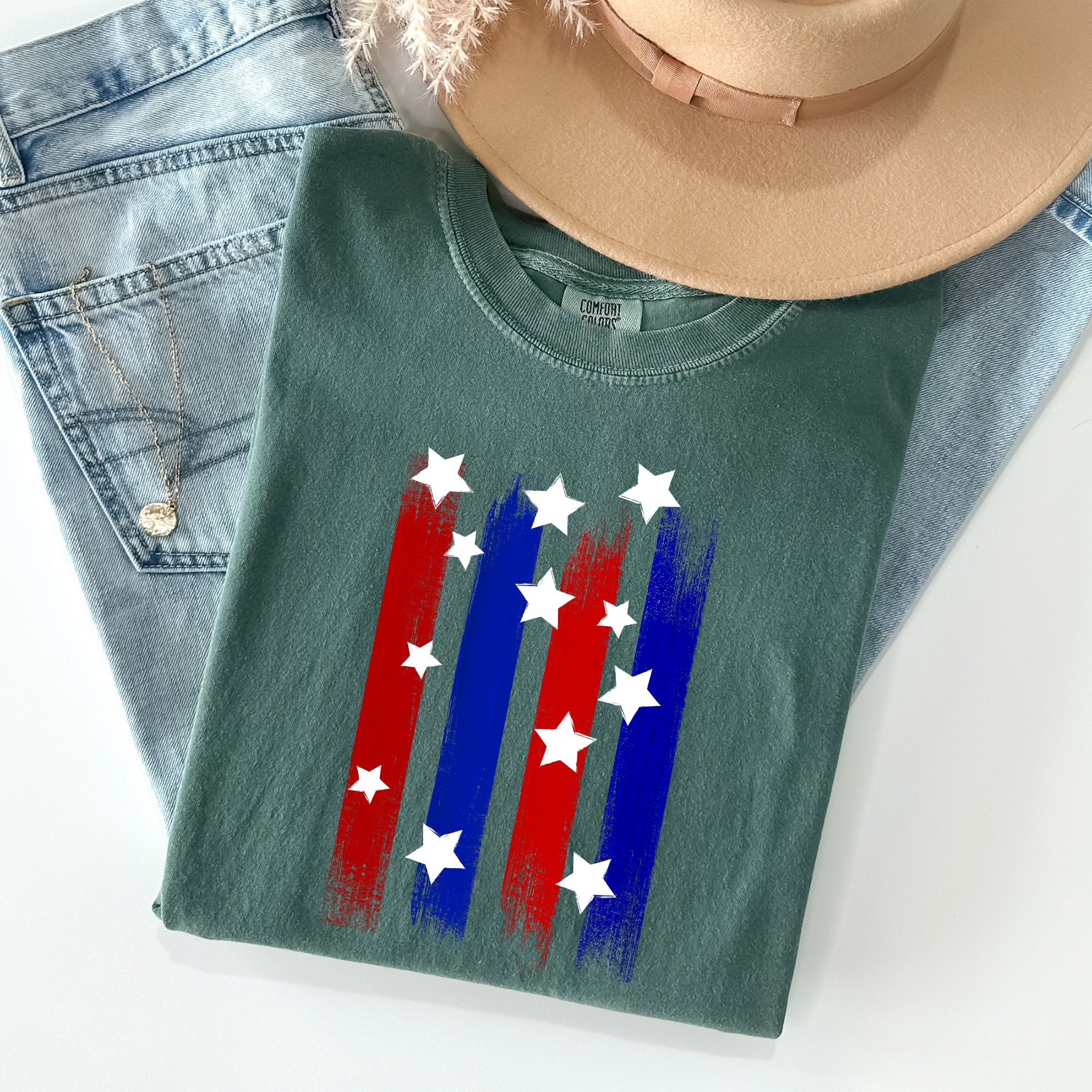 Stars Stripes Red White Blue Patriotic America Flag Design For Freedom Lovers Comfort Colors Tee
