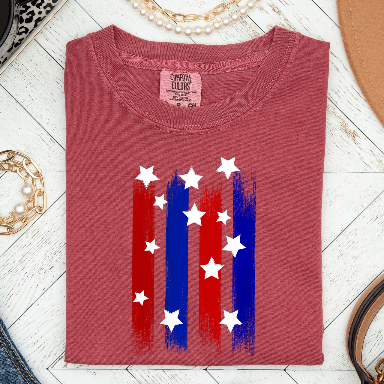 Stars Stripes Red White Blue Patriotic America Flag Design For Freedom Lovers Comfort Colors Tee