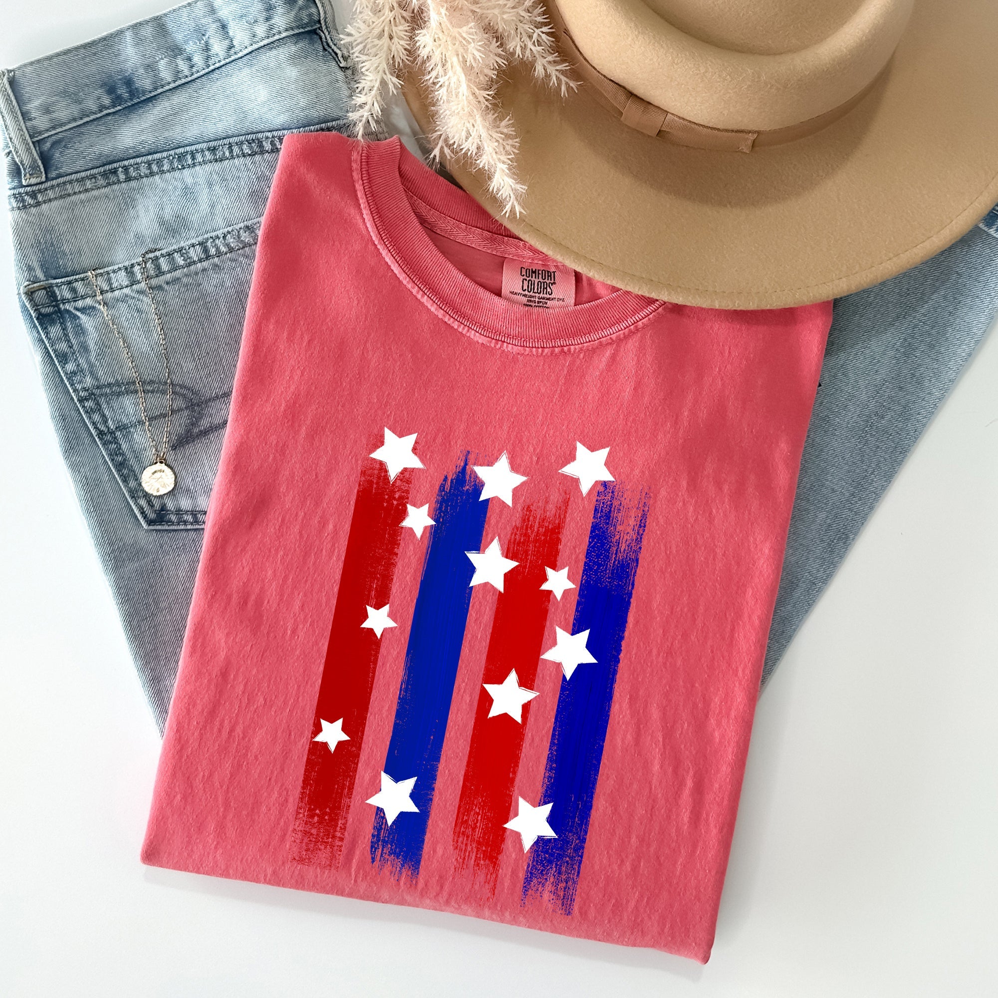 Stars Stripes Red White Blue Patriotic America Flag Design For Freedom Lovers Comfort Colors Tee