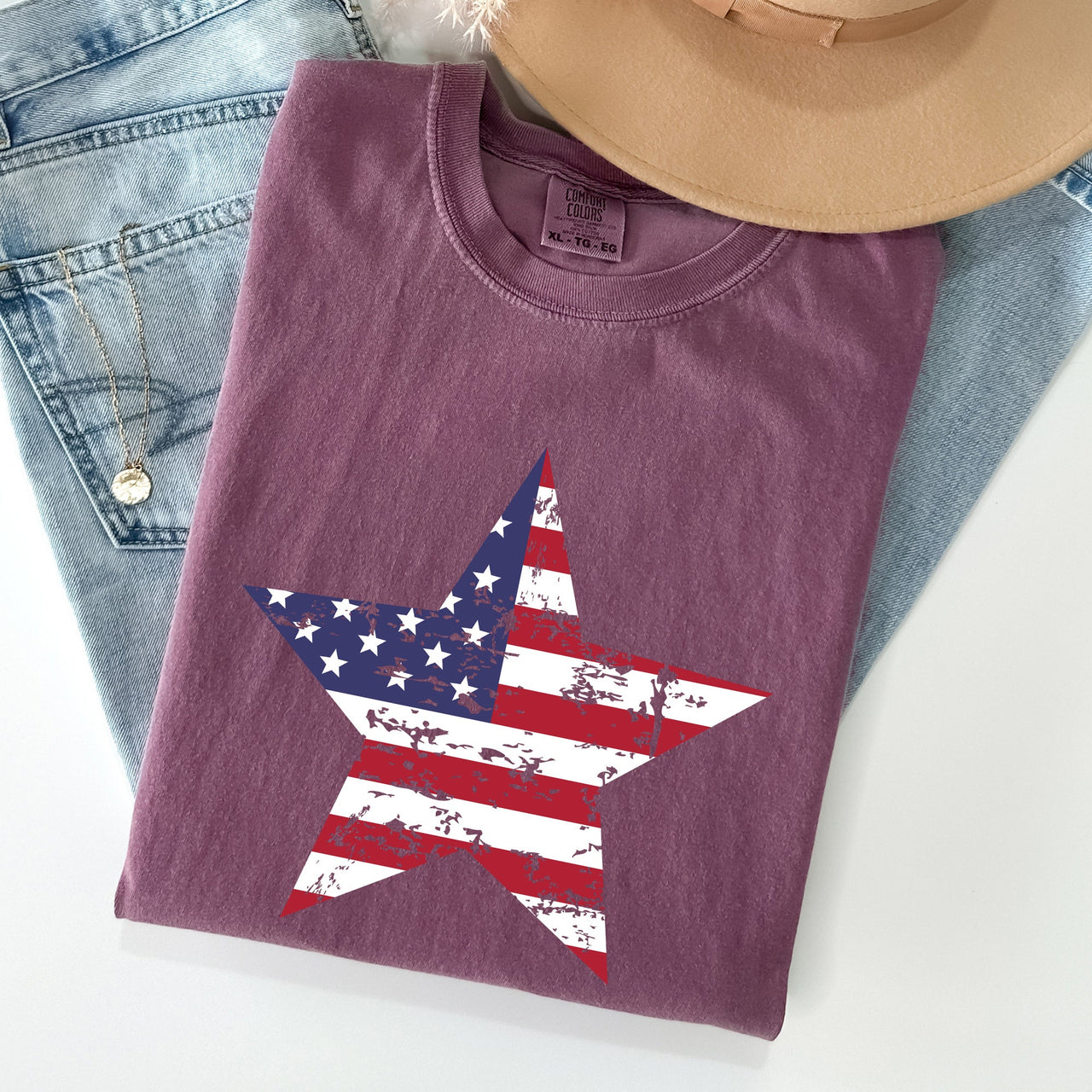 Stars and Stripes Patriotic Fourth of July Flag Design Graphic Comfort Colors Tee