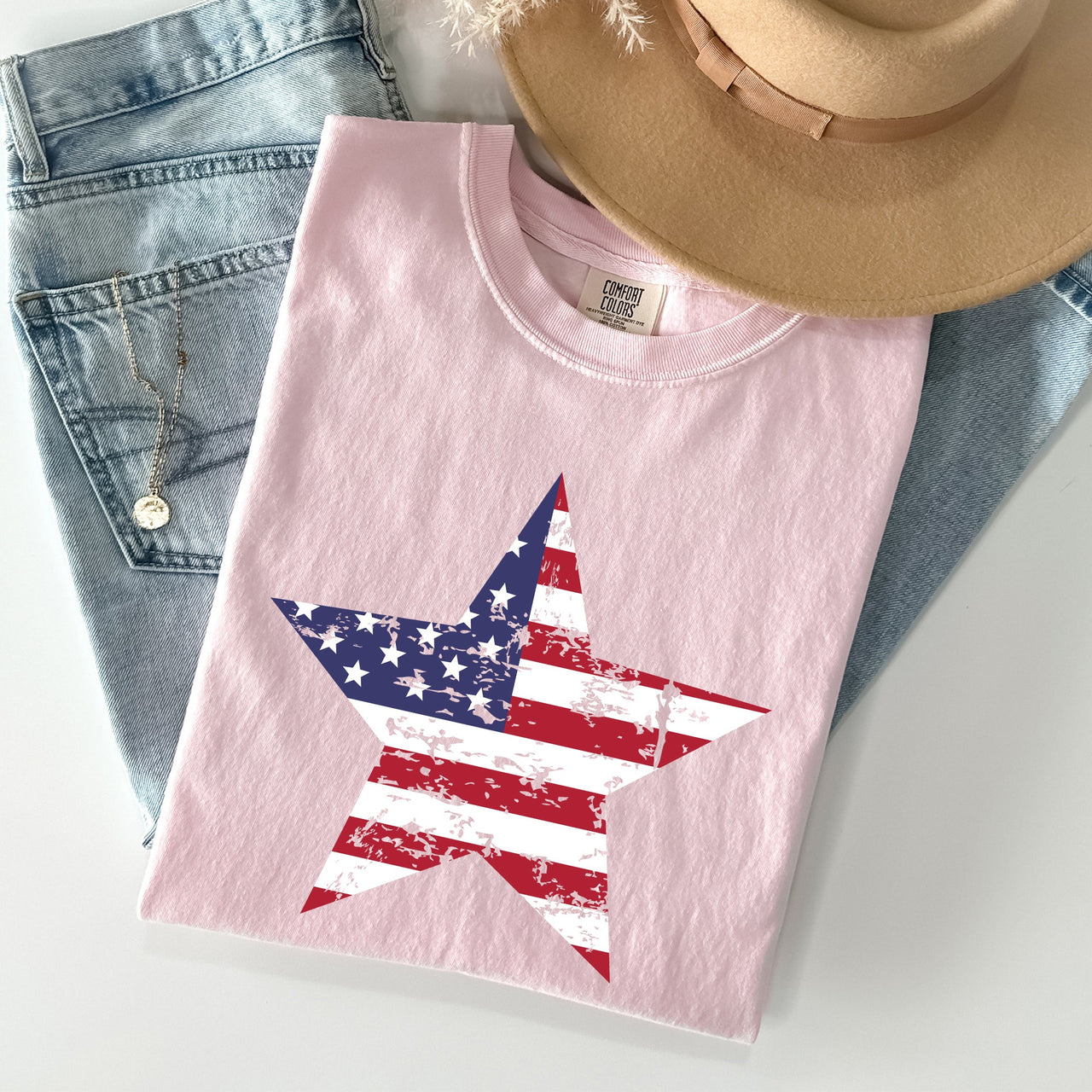 Stars and Stripes Patriotic Fourth of July Flag Design Graphic Comfort Colors Tee