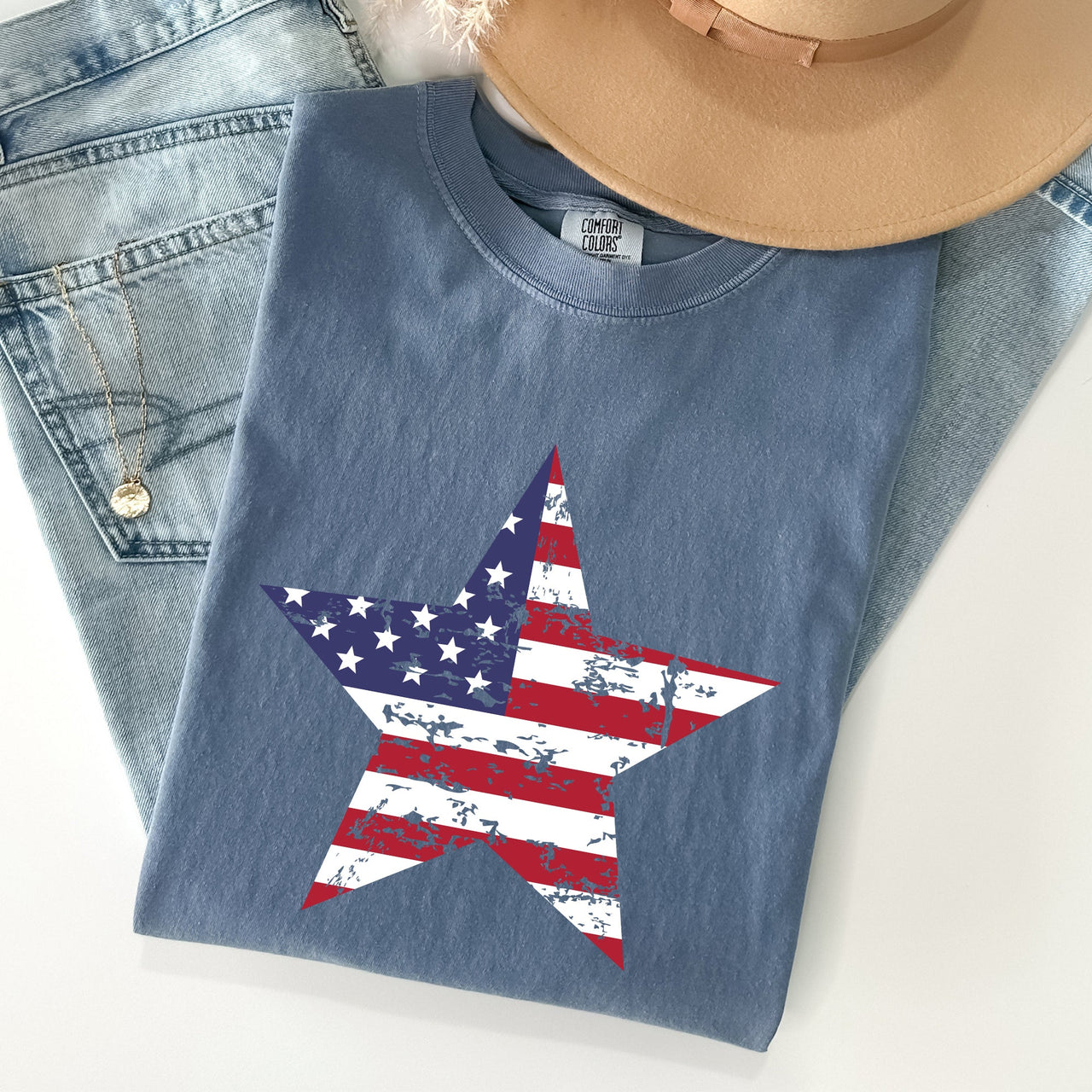 Stars and Stripes Patriotic Fourth of July Flag Design Graphic Comfort Colors Tee