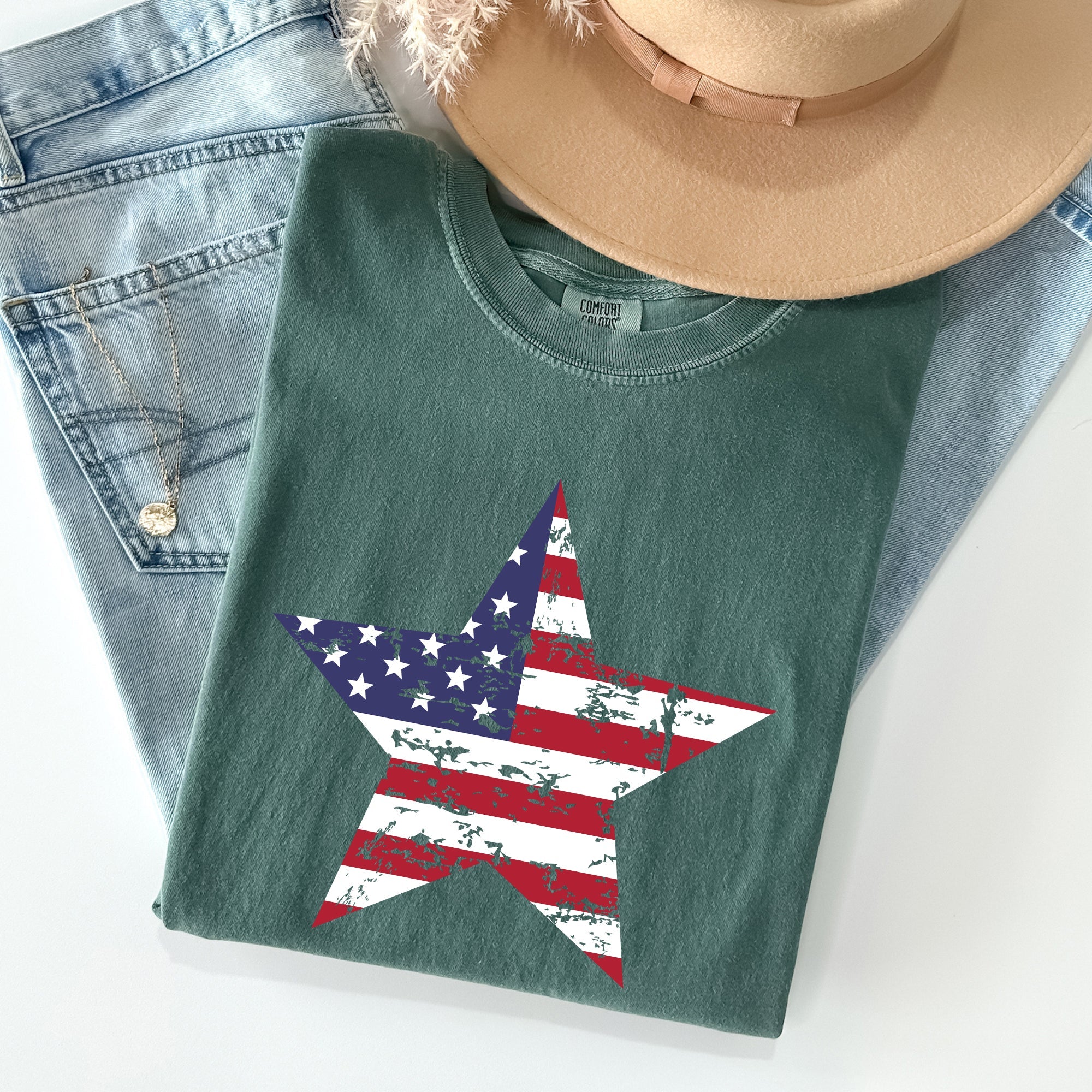 Stars and Stripes Patriotic Fourth of July Flag Design Graphic Comfort Colors Tee