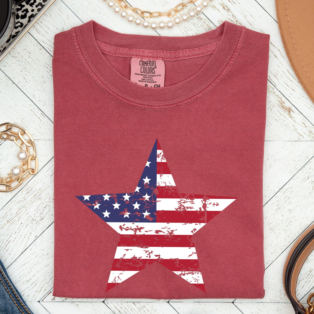 Stars and Stripes Patriotic Fourth of July Flag Design Graphic Comfort Colors Tee
