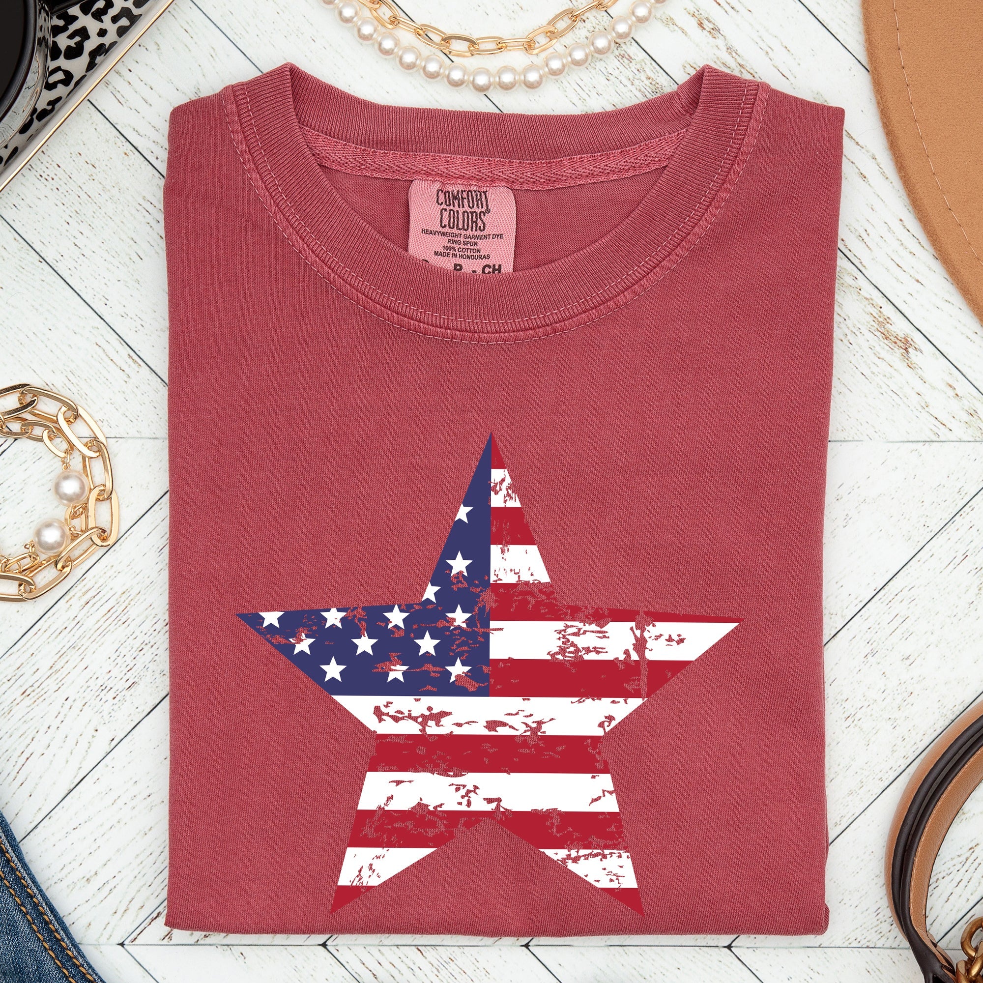 Stars and Stripes Patriotic Fourth of July Flag Design Graphic Comfort Colors Tee