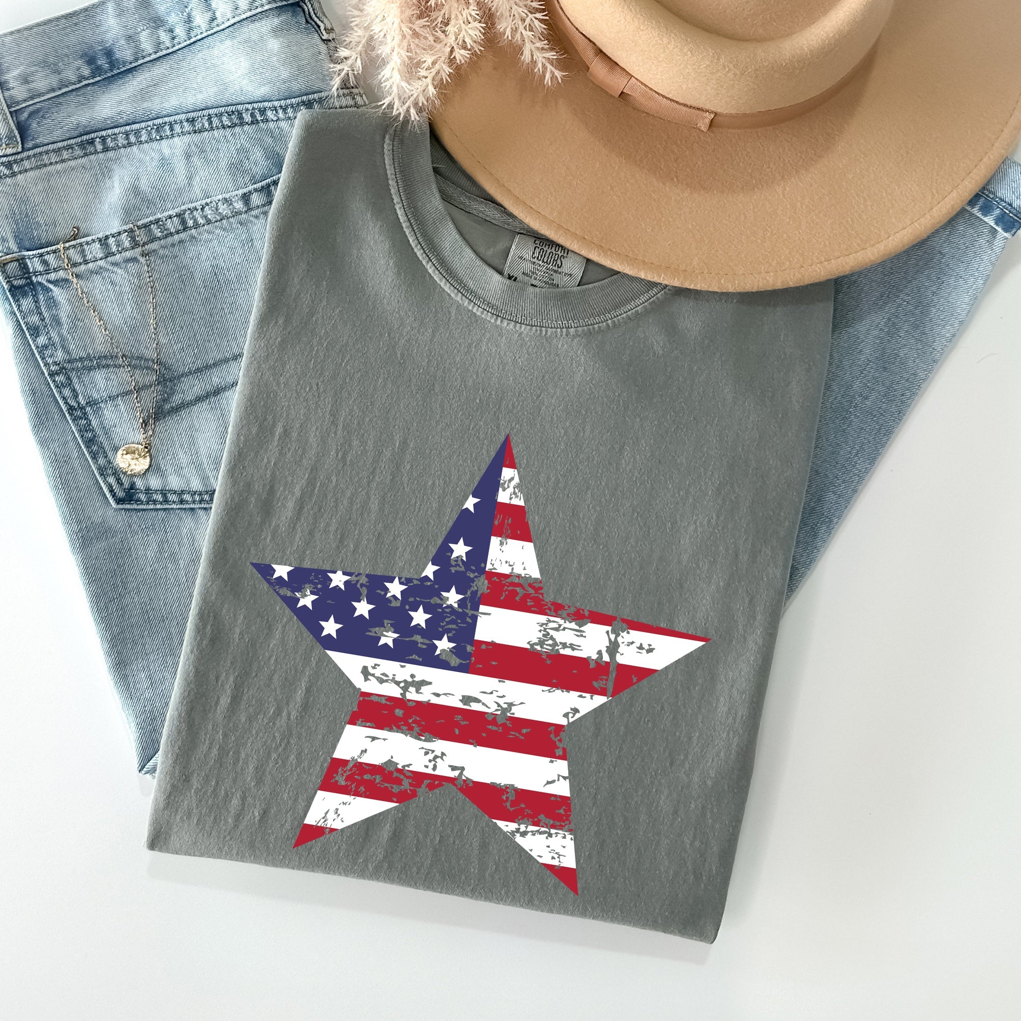 Stars and Stripes Patriotic Fourth of July Flag Design Graphic Comfort Colors Tee