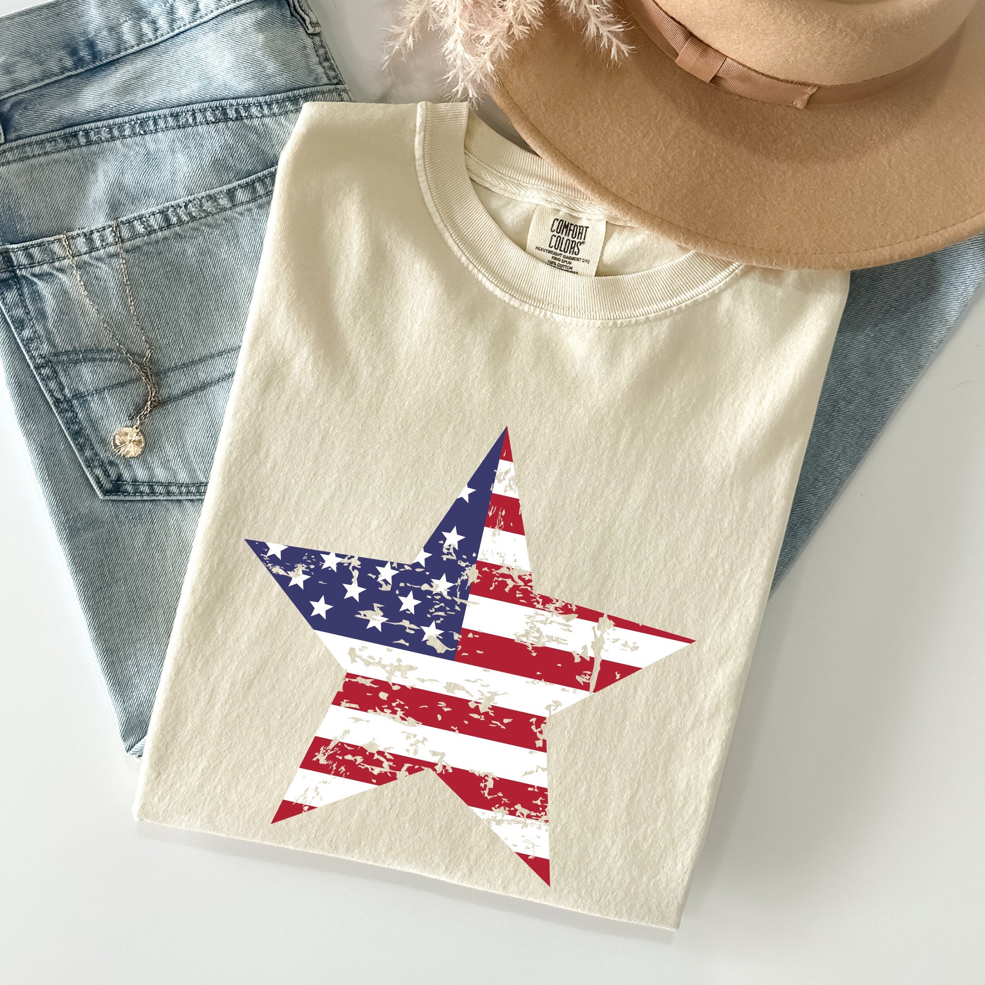 Stars and Stripes Patriotic Fourth of July Flag Design Graphic Comfort Colors Tee