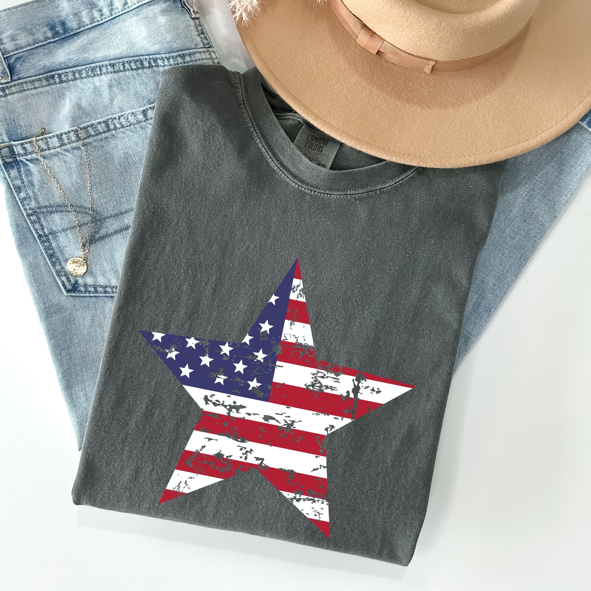 Stars and Stripes Patriotic Fourth of July Flag Design Graphic Comfort Colors Tee