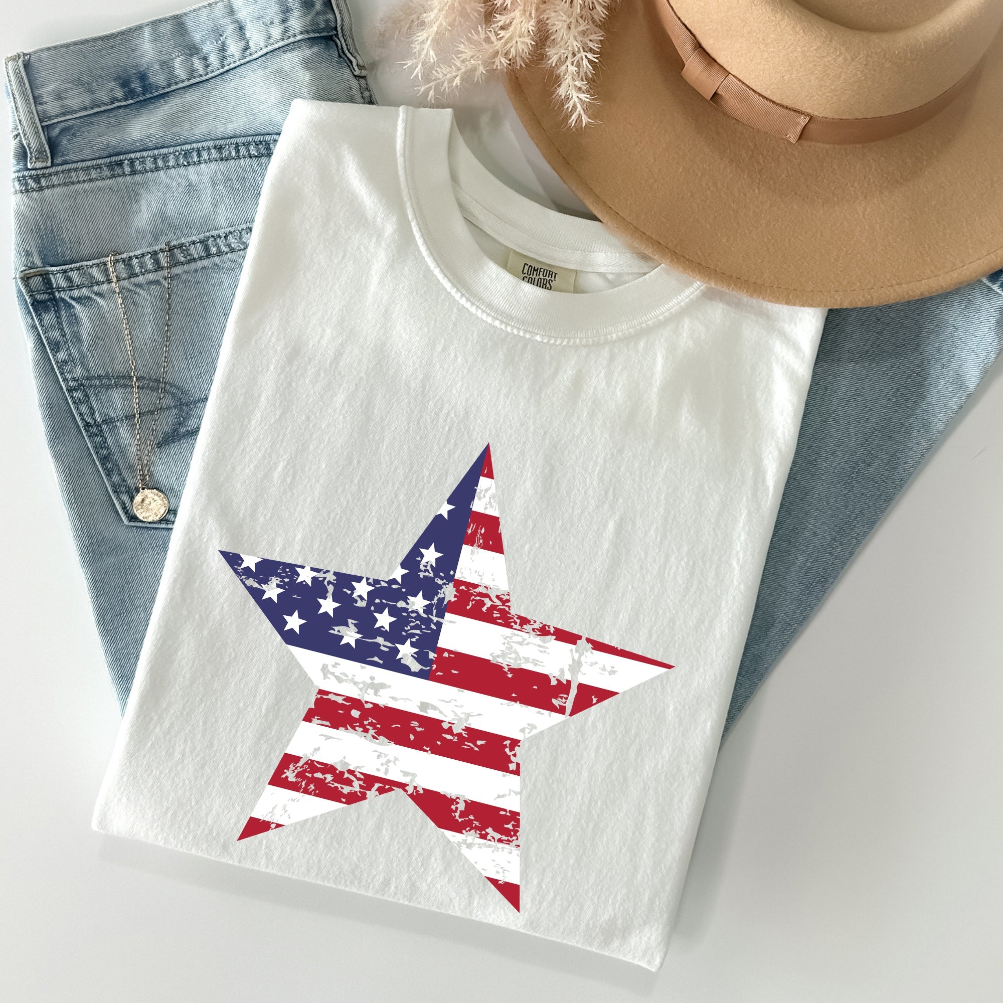 Stars and Stripes Patriotic Fourth of July Flag Design Graphic Comfort Colors Tee