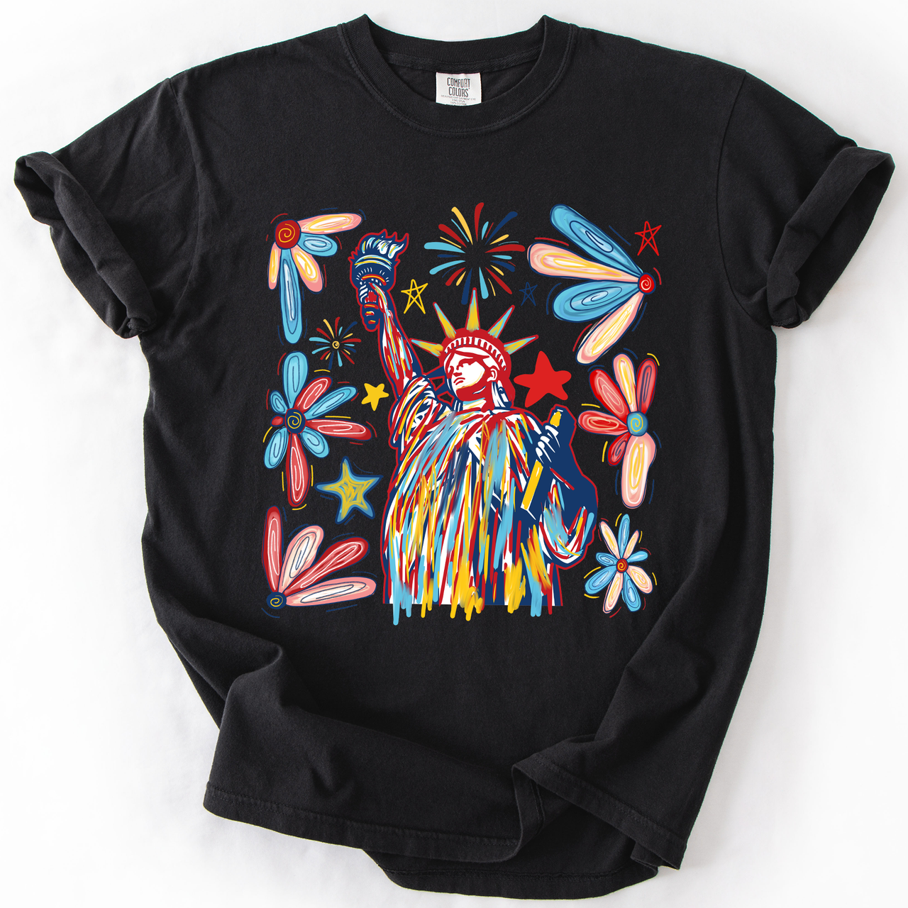 Statue Of Liberty Fourth Of July Patriotic USA Colorful Flag Art Comfort Colors Tee