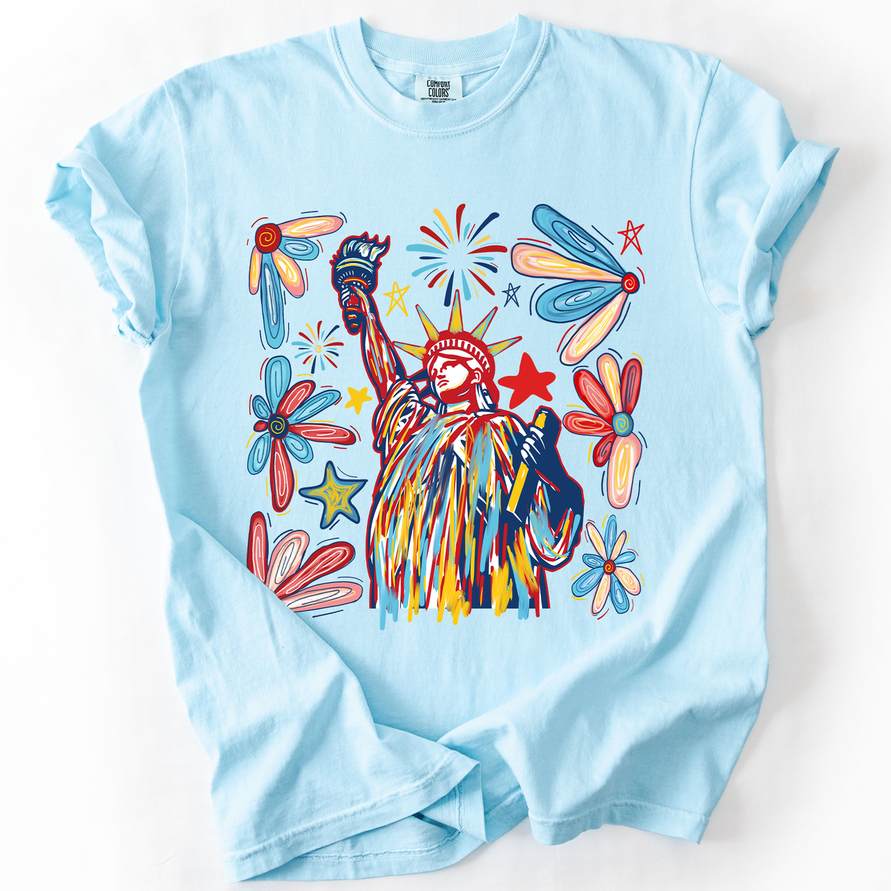 Statue Of Liberty Fourth Of July Patriotic USA Colorful Flag Art Comfort Colors Tee