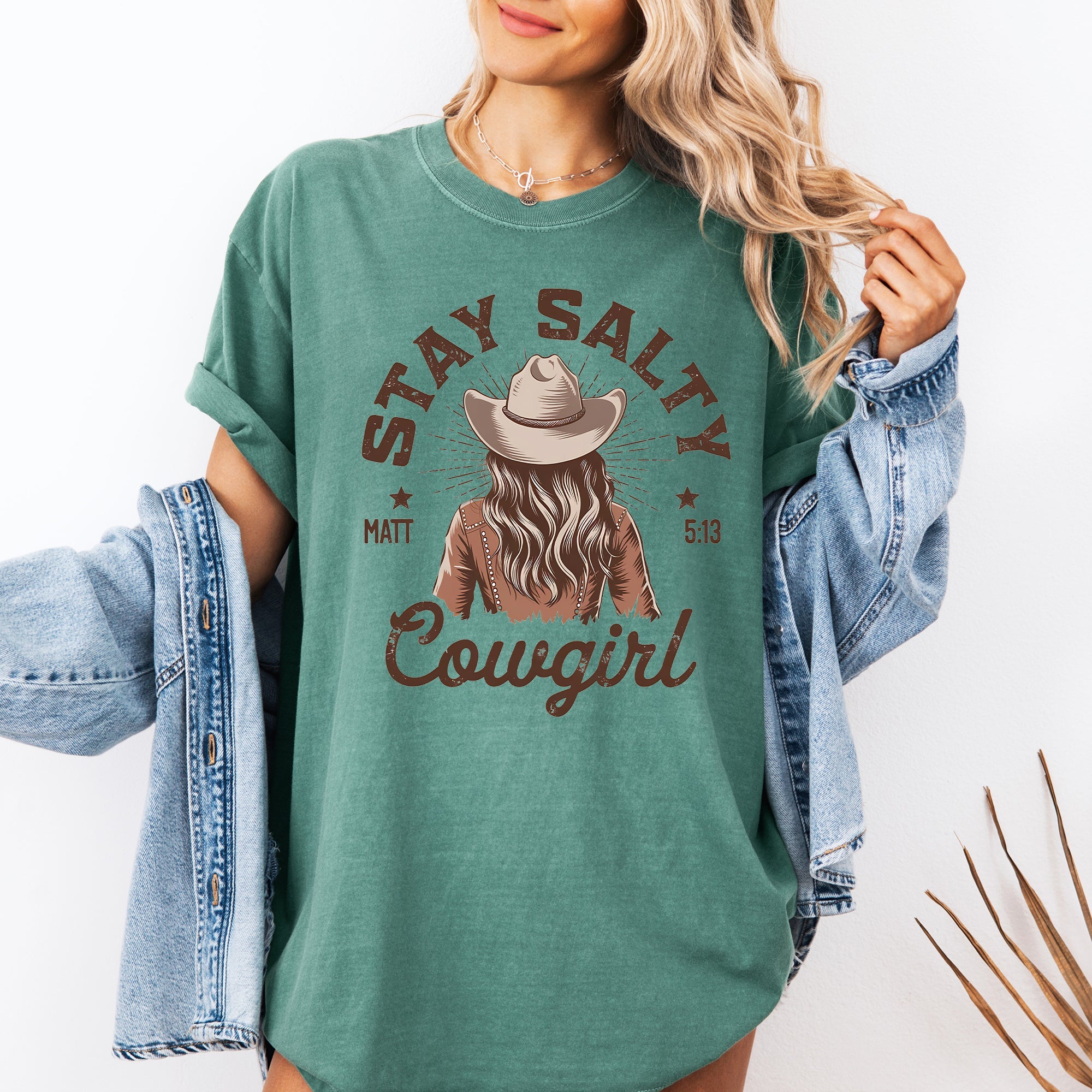 Stay Salty Cowgirl Country Western Christian Jesus Gospel Faith Saved Comfort Colors Tee